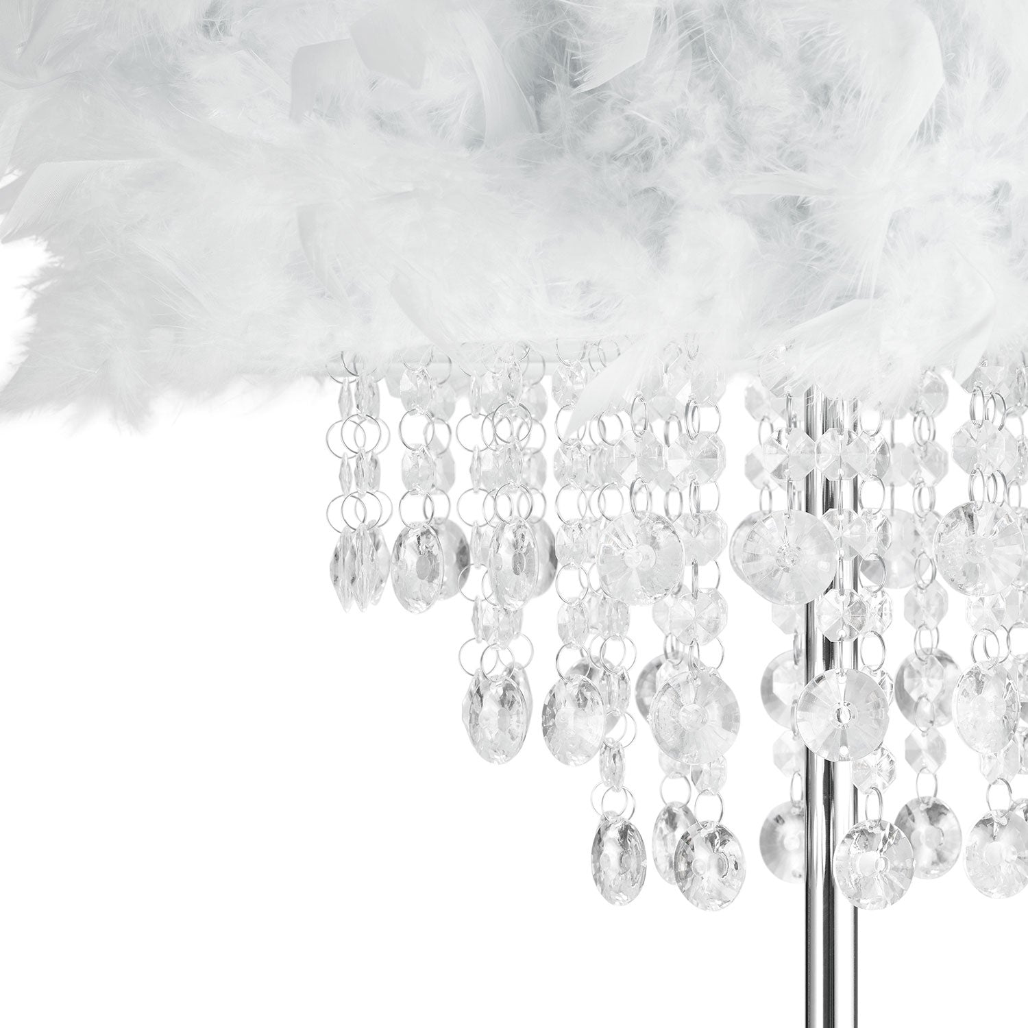 Modern Chandelier Style White Feather Floor Lamp with Waterfall Drops Image 3