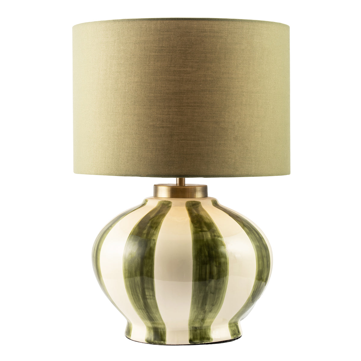 Hand Brushed Olive Green Striped Ceramic Table Lamp with Fabric Shade Image 8