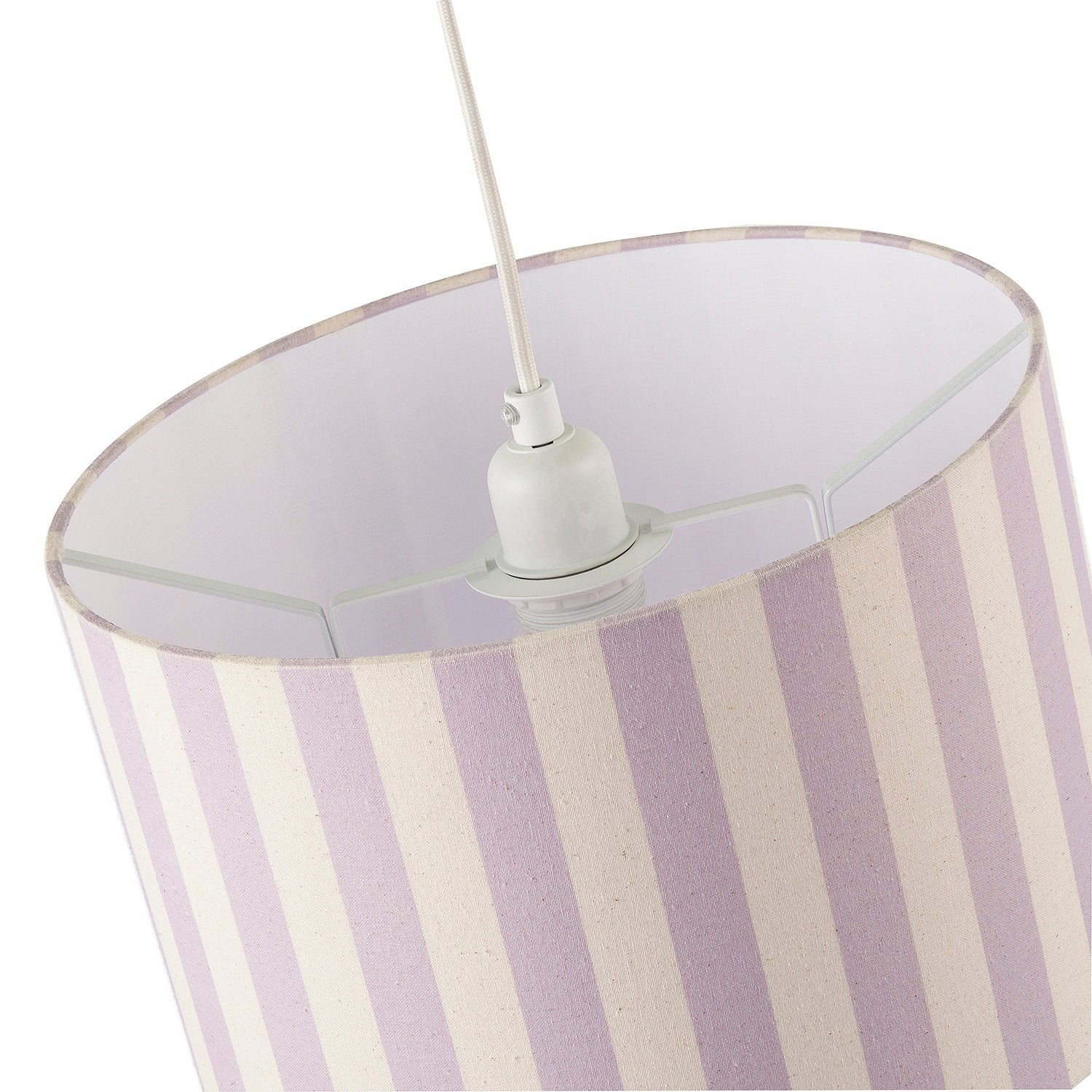 Lavender Lilac and Oatmeal Linen Striped Lamp Shade with Fabric Inner Image 3