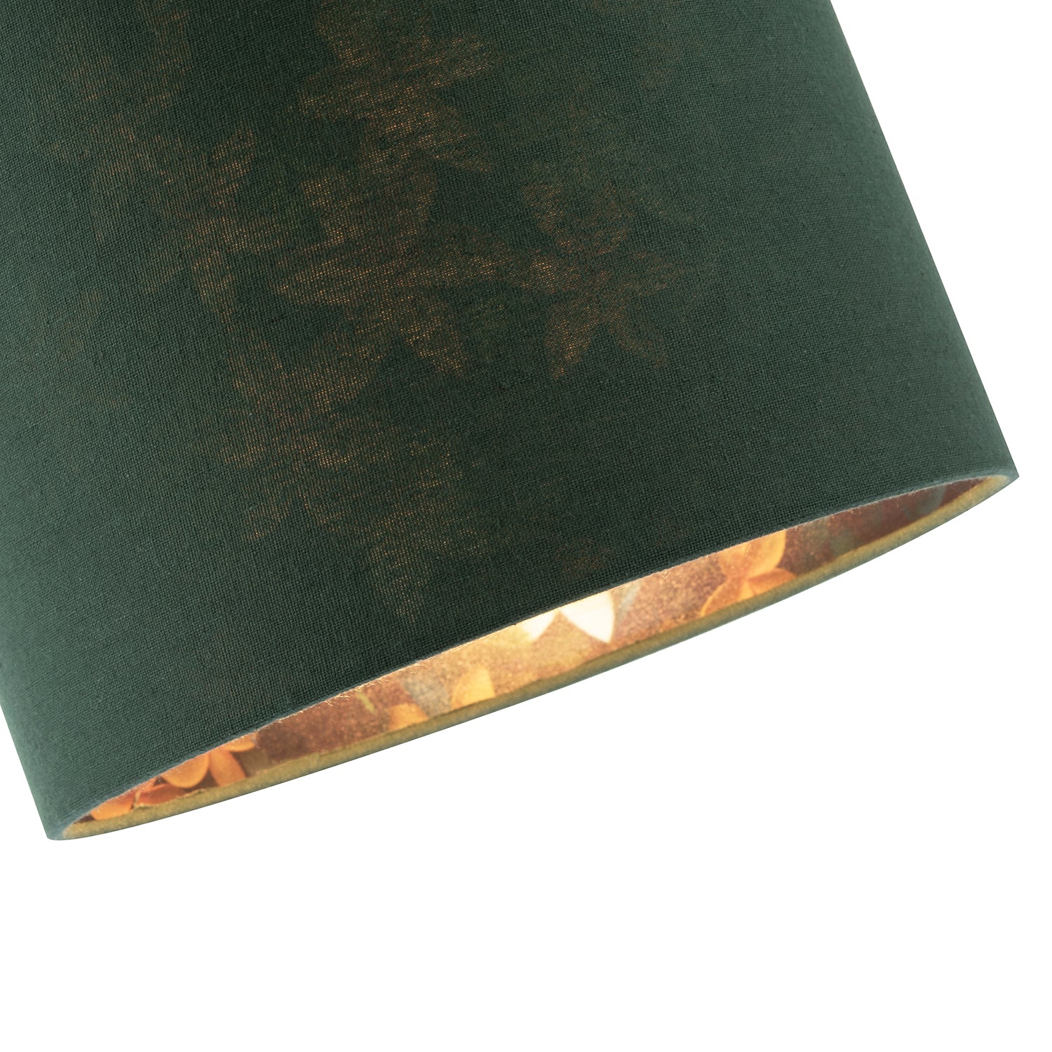 Yellow and Green Flowers Round Lamp Shade in Forest Green Linen Fabric Image 3