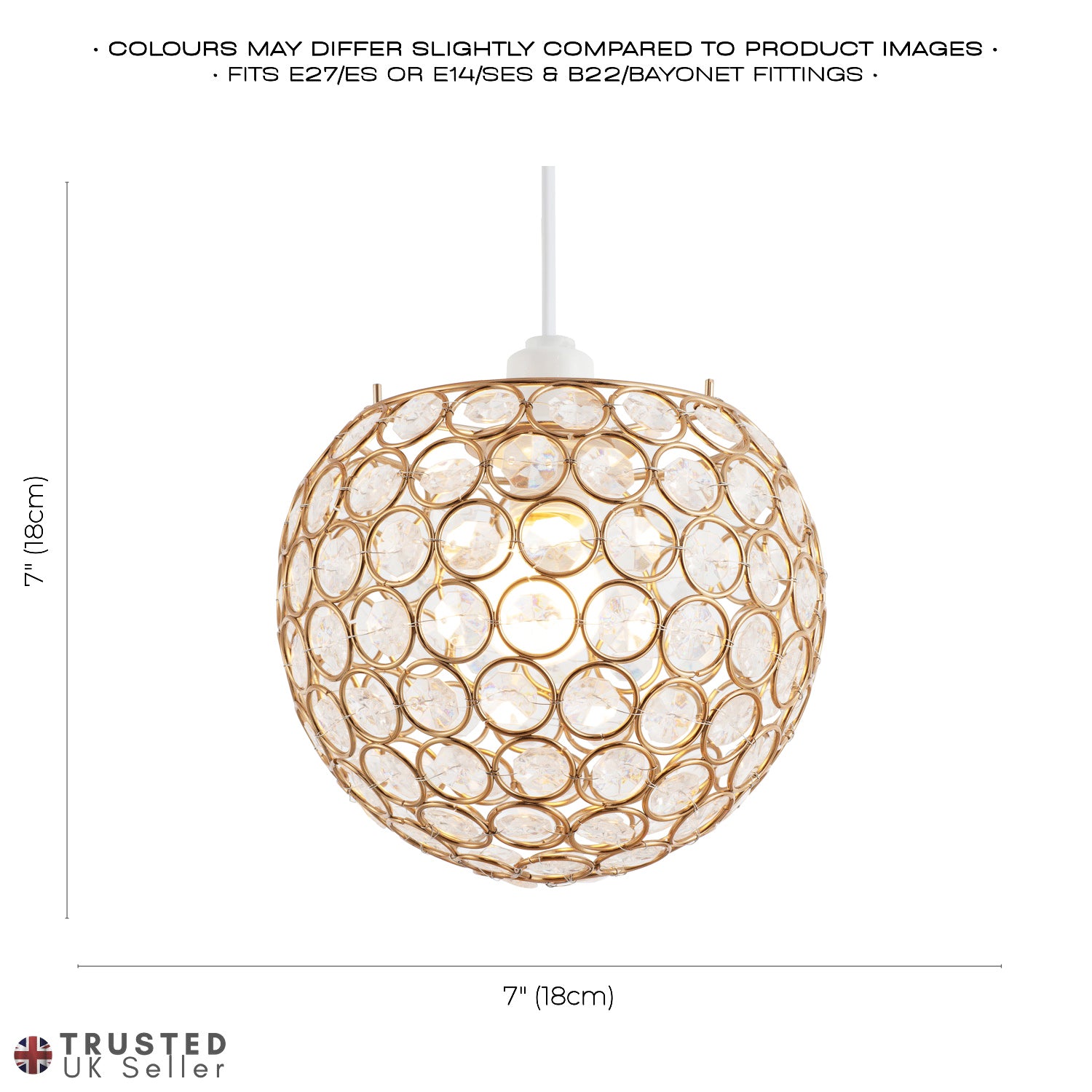 Modern Round Gold Globe Easy Fit Pendant Shade with Small Clear Acrylic Beads Image 7