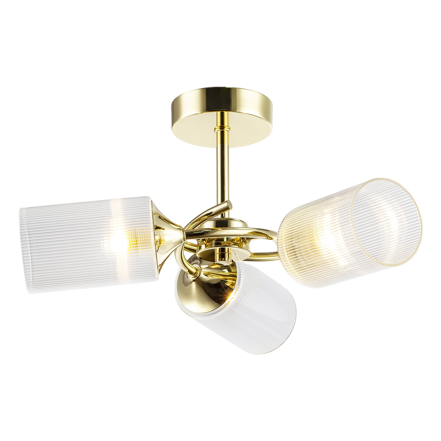 Modern Gold Ceiling Light with Cylindrical Lined Clear Glass Shades Image 2