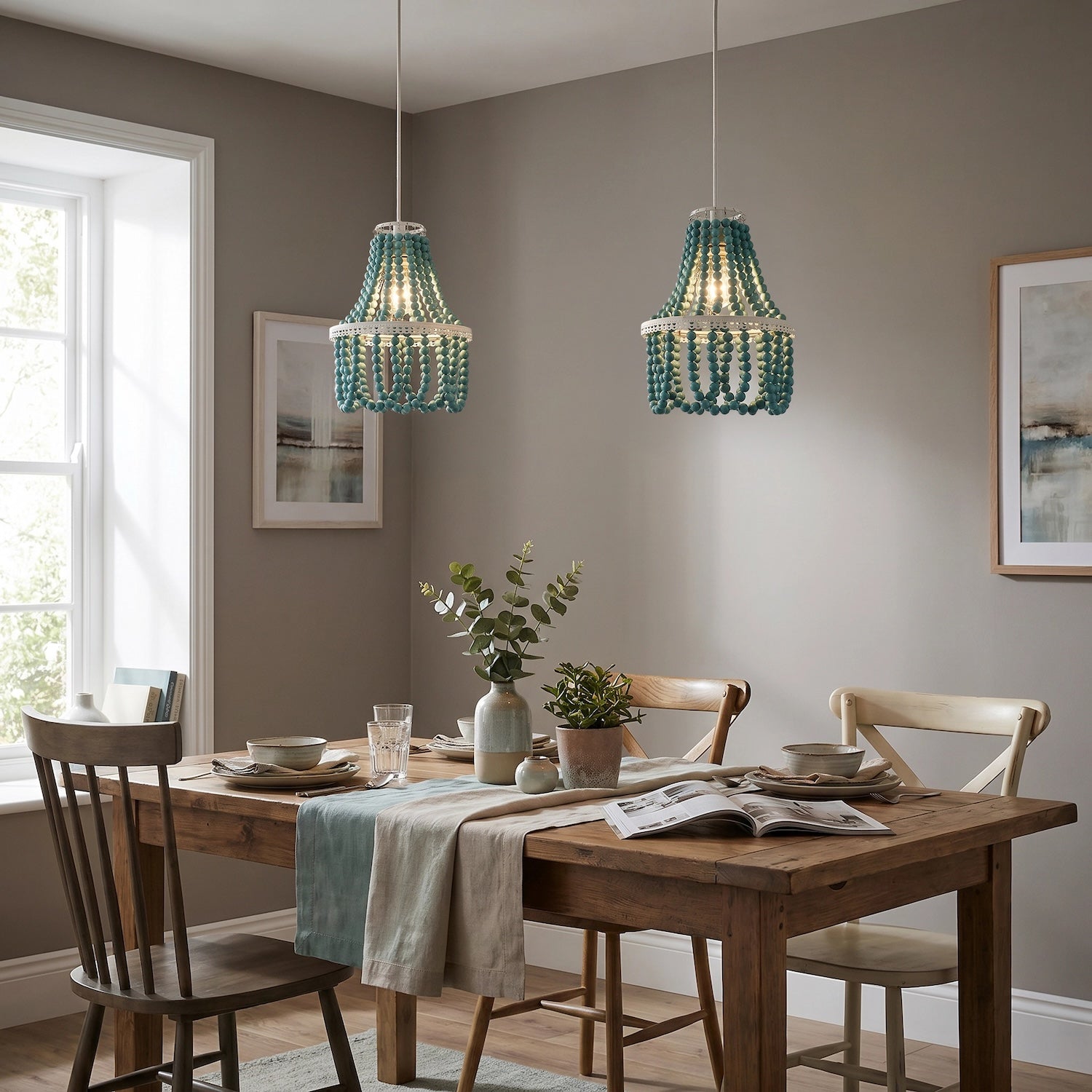Shabby Chic Ornate Chandelier Pendant Shade with Round Duck Egg Pearls Image 6