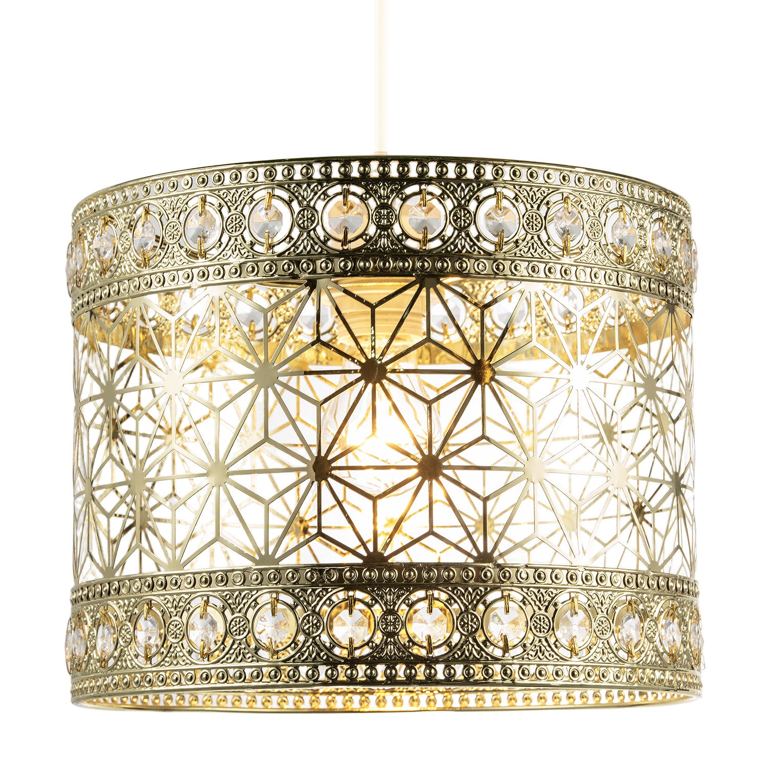 Moroccan Pendant Light Shade in Polished Gold with Clear Acrylic Beads Image 2