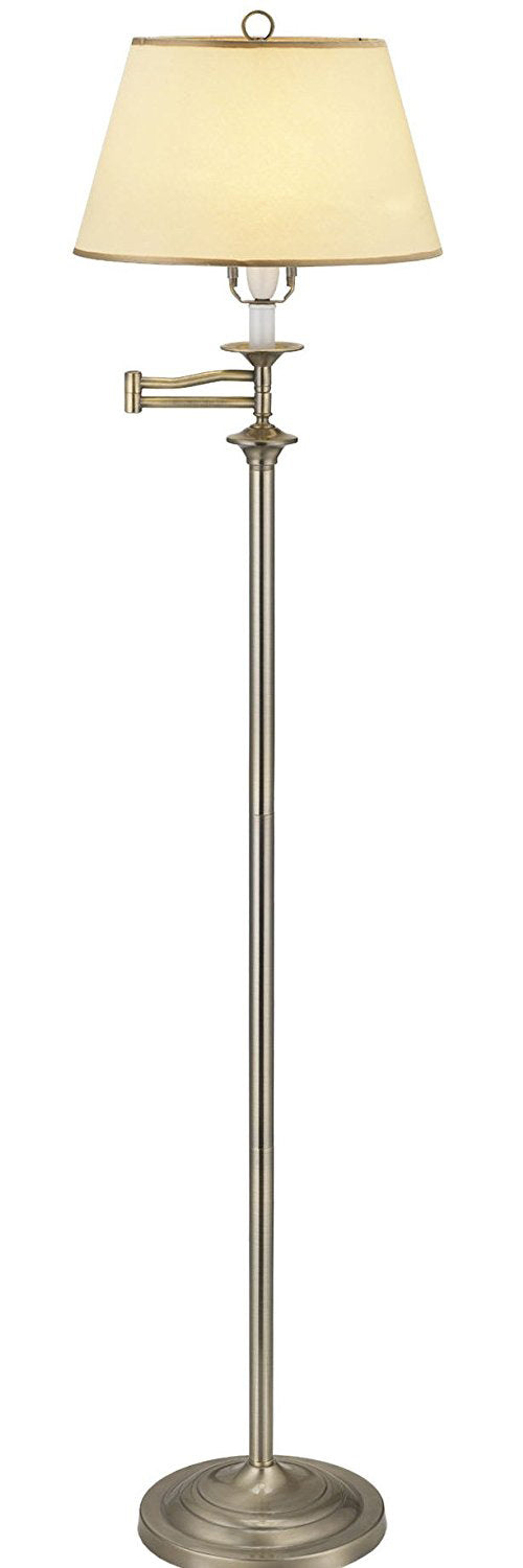 Traditional Antique Brass Swing Arm Floor Lamp with Cream Shade Image 1