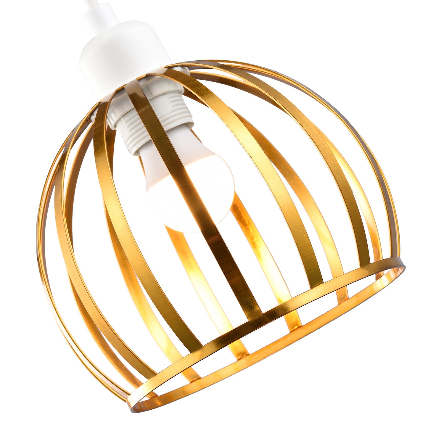 Vintage Round Cage Pendant Shade with Brushed Gold Metal Strips - Chic Design Image 3