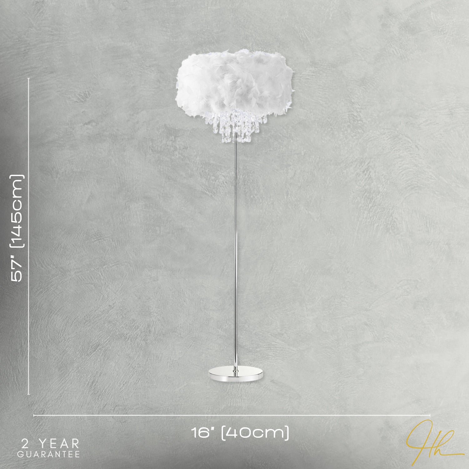 Modern Chandelier Style White Feather Floor Lamp with Waterfall Drops Image 7