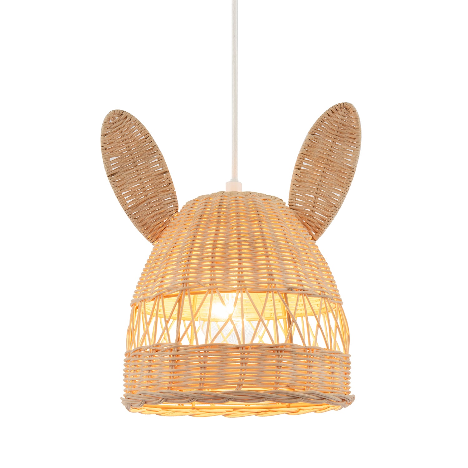 Natural Woven Rattan Childrens Pendant Lighting Shade with Bunny Ears Image 2