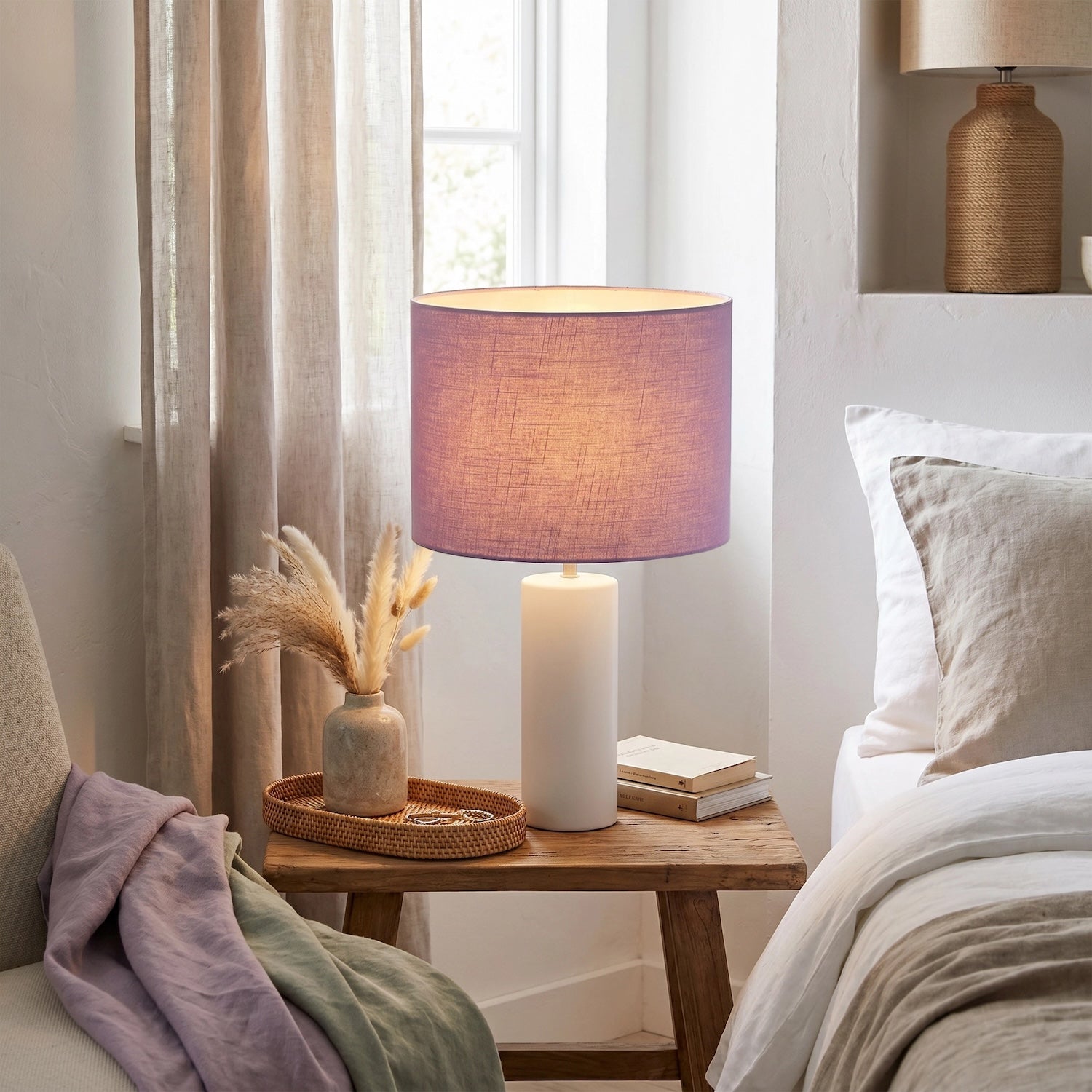 Modern Designer Lavender Oil Textured Linen Fabric Circular Lamp Shade Image 6