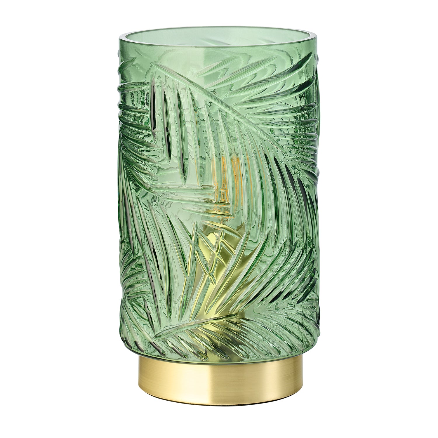 Modern Palm Tree Emerald Forest Green Glass Table Lamp with Satin Brass Base Image 1