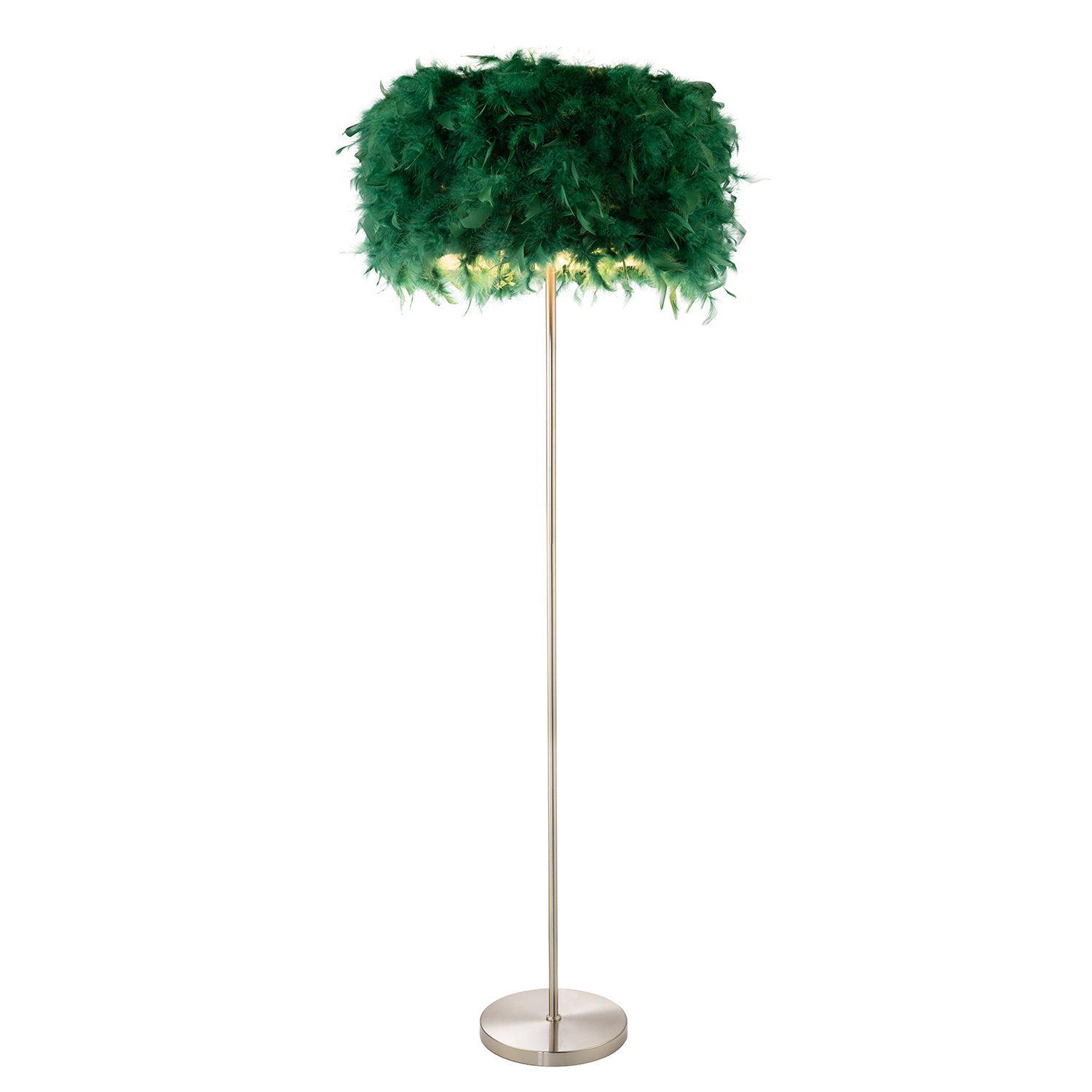 Modern and Chic Real Green Feather Floor Lamp with Satin Nickel Base and Switch Image 1