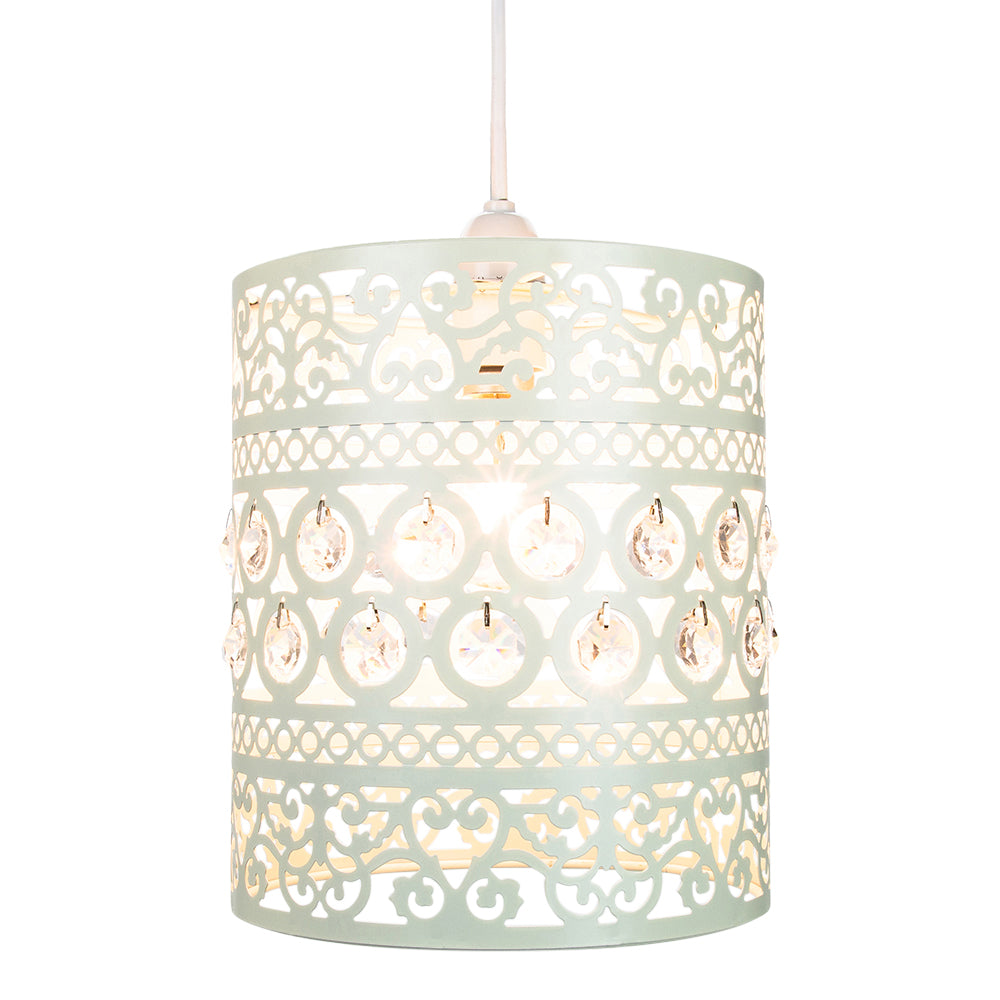 Traditional and Ornate Cream Easy Fit Pendant Shade with Clear Acrylic Droplets Image 2