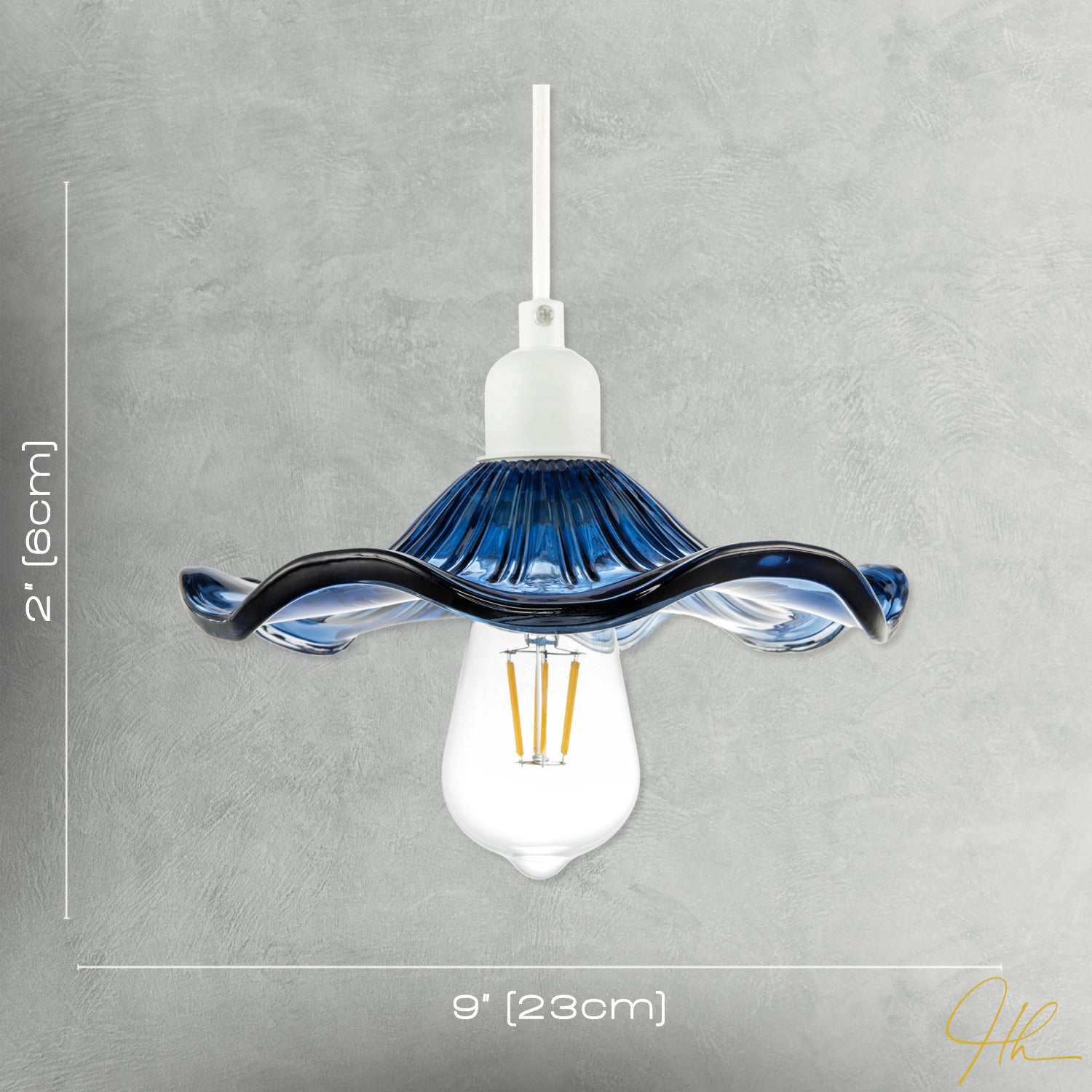 Designer Ribbed Midnight Glass Pendant Shade with Wavy Ruffled Edge Image 7