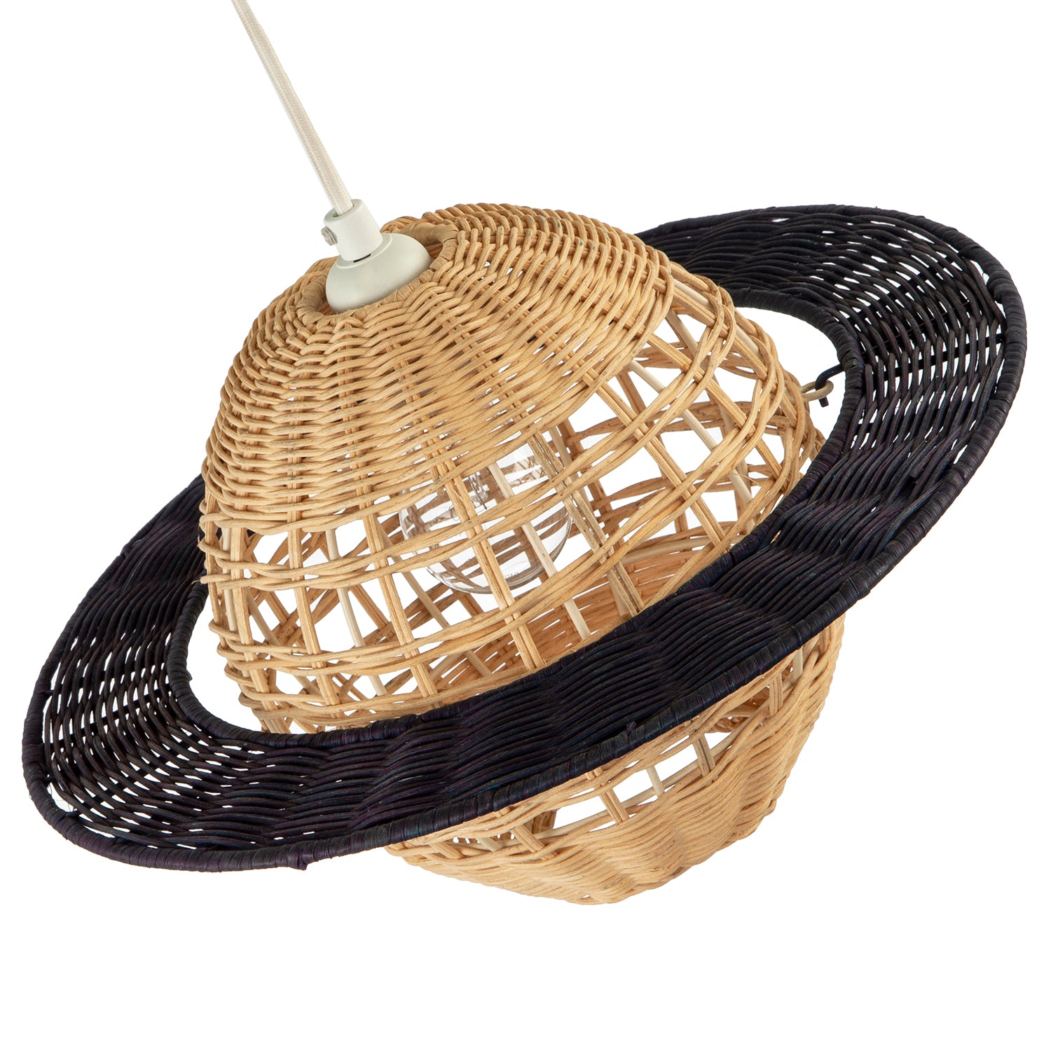 Saturn Planet Childrens Pendant Light Shade in Brown and Black Rattan Image 5