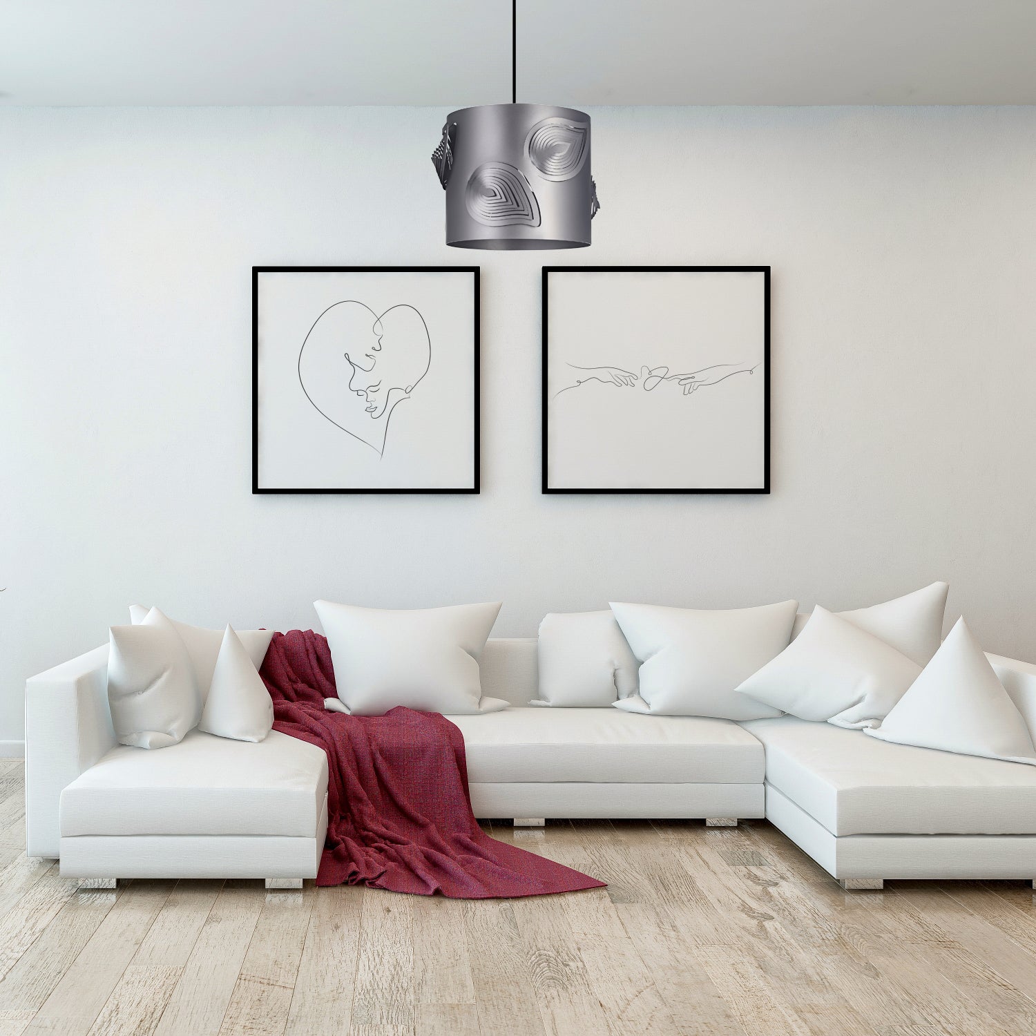 Pearl Grey Solid Metal Easy Fit Pendant Shade with Laser Cut Leaves Image 5