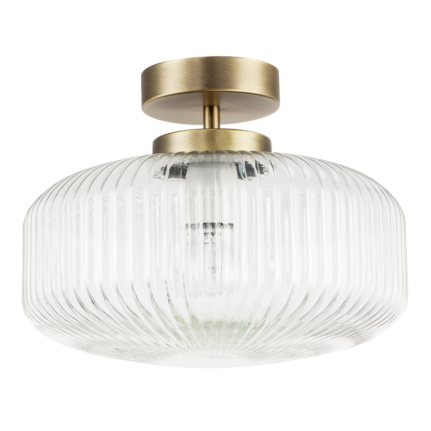 Modern Bathroom Ceiling Light with Clear Fluted Glass in Antique Brass Image 2