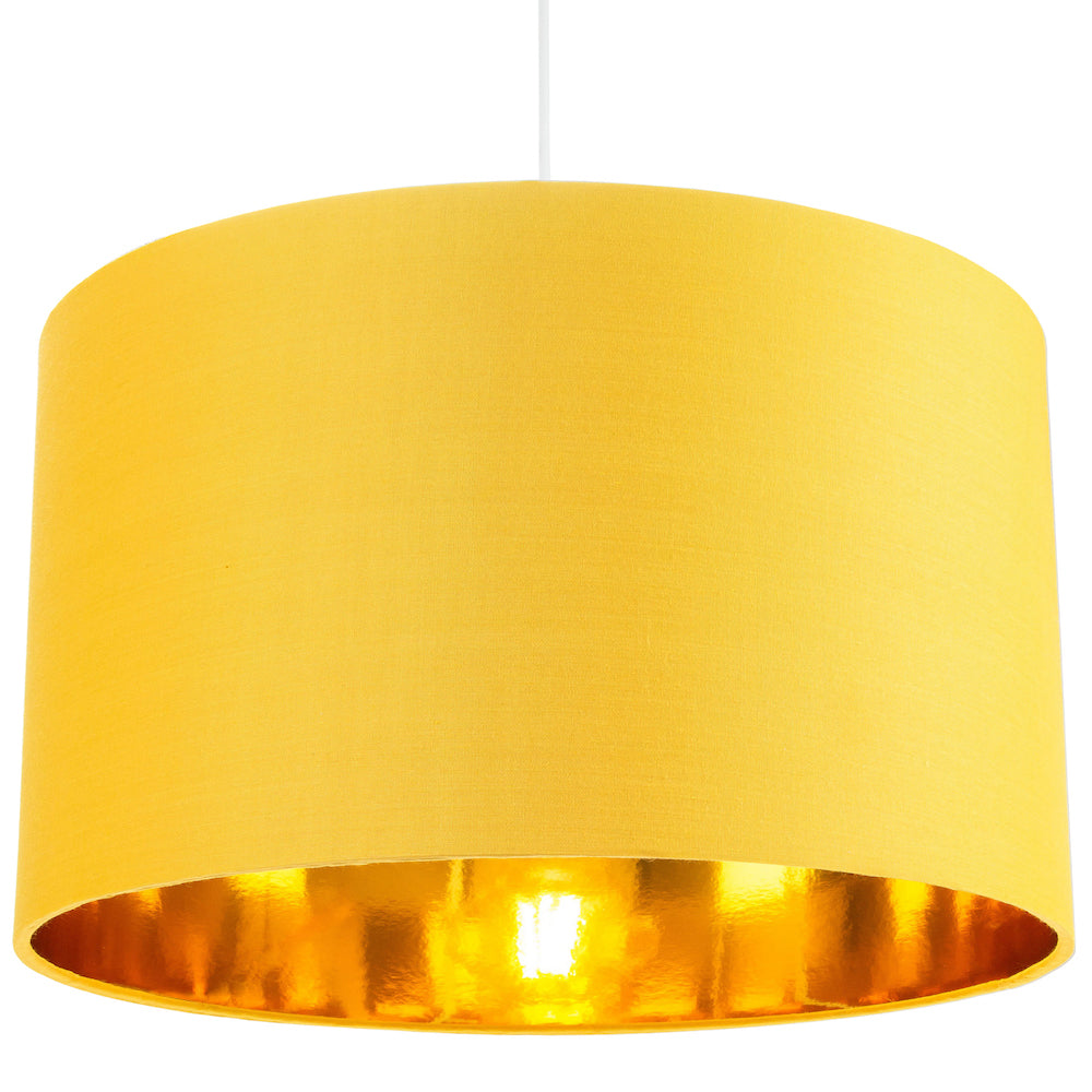 Contemporary Ochre Cotton 14" Table/Pendant Lamp Shade with Shiny Gold Inner Image 6