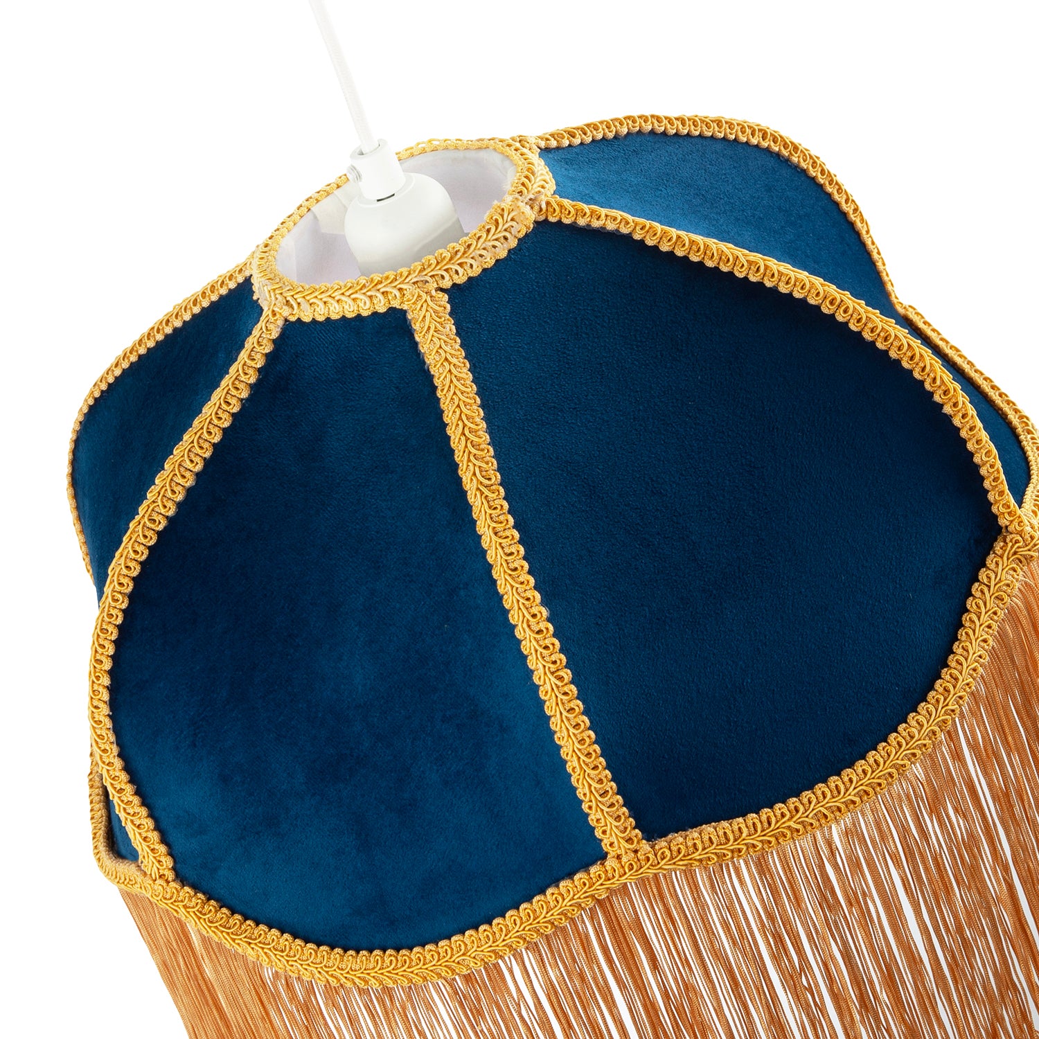 Domed Victorian Shape Lamp Shade in Navy Blue Velvet with Gold Trim Image 3