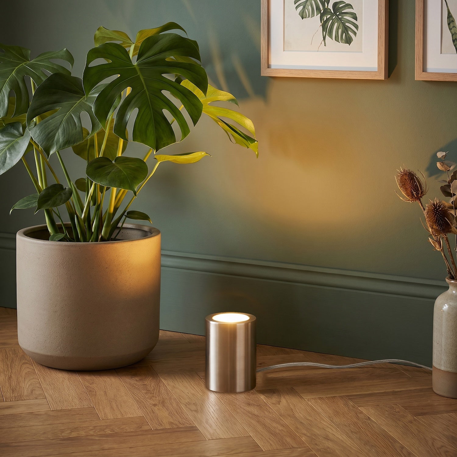 Cylindrical Nickel LED Uplighter with Minimalist Architectural Design Image 6