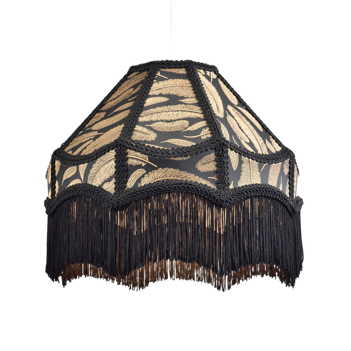 Traditional Victorian Empire Pendant Shade Tassels Golden Leaves