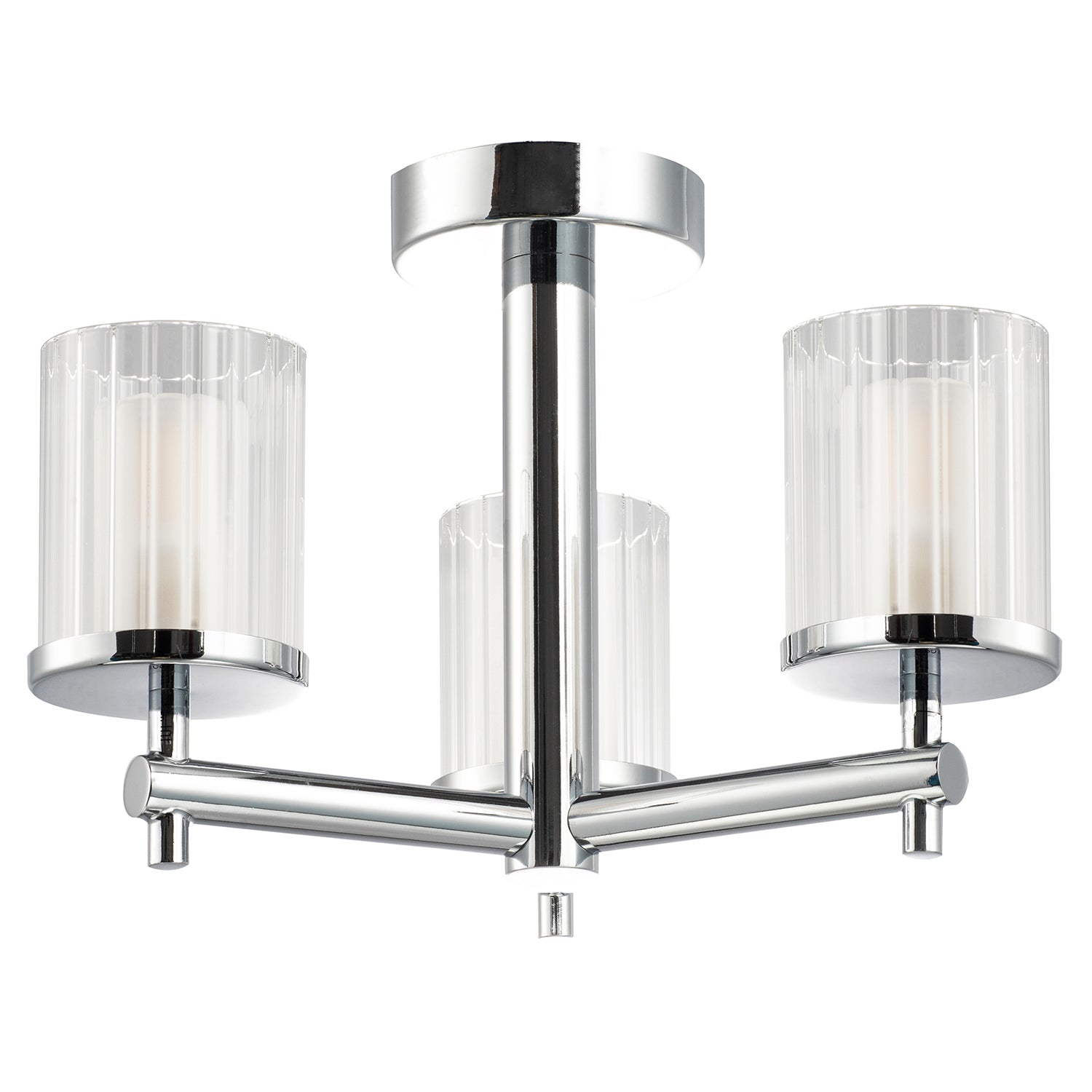 Designer Chrome IP44 Rated Bathroom Ceiling Light with Ribbed Glass Shades Image 1