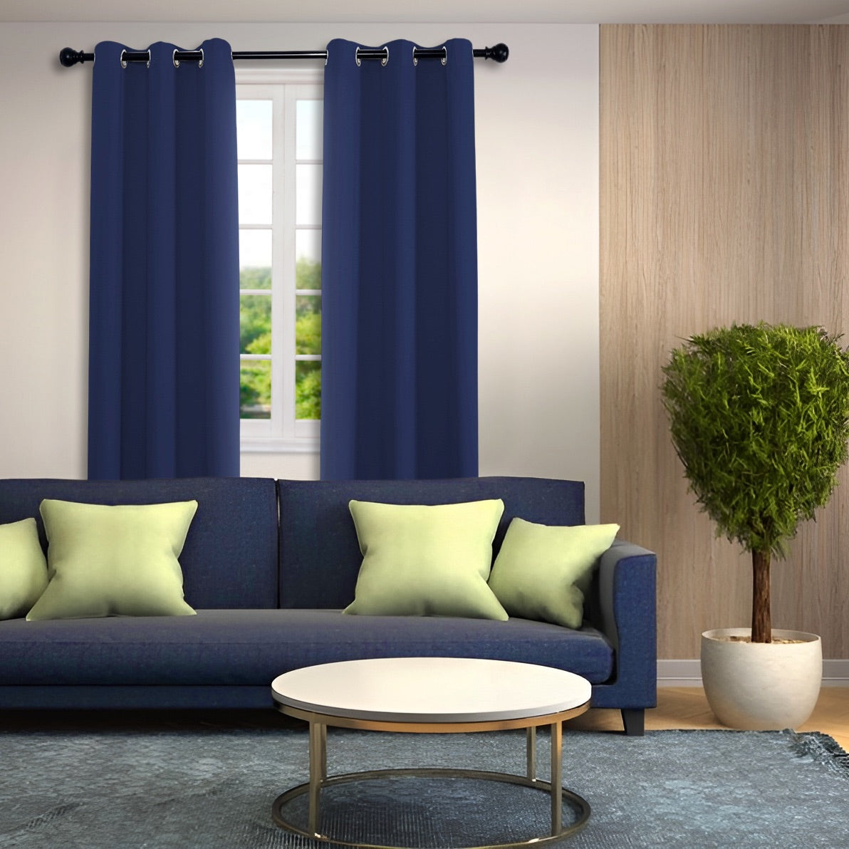 Midnight Blackout Curtains - Navy Blue Thermal Eyelet - 46 x 54 Drop - 2 Panel Image 6