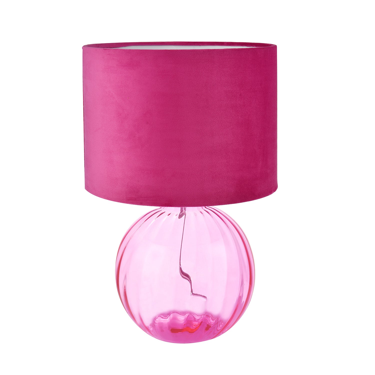 Contemporary Light Pink Ribbed Glass Table Lamp with Soft Velvet Fabric Shade Image 5