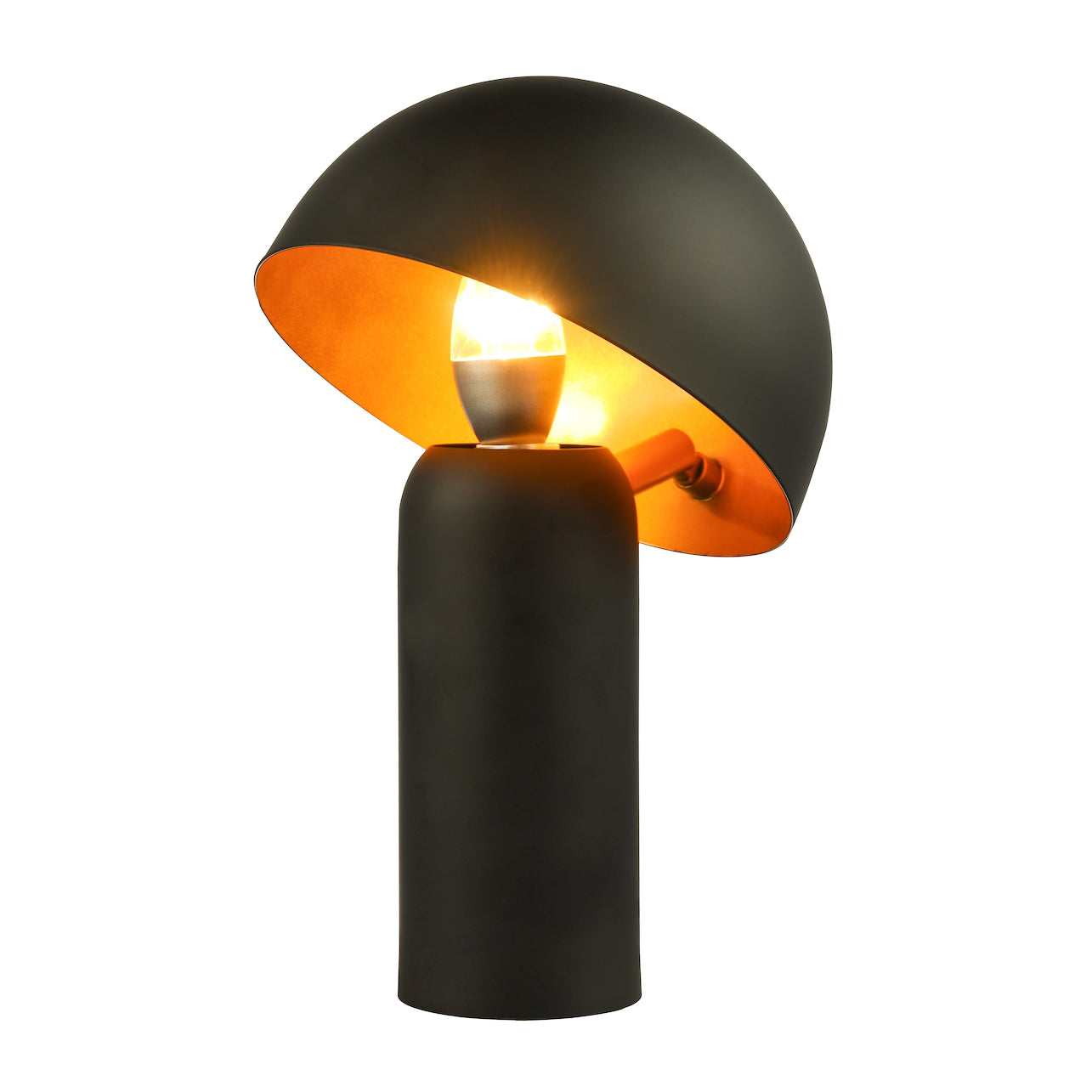 Modern Black Mushroom Table Lamp with Tilted Gold Inner Shade and Fabric Cable Image 1