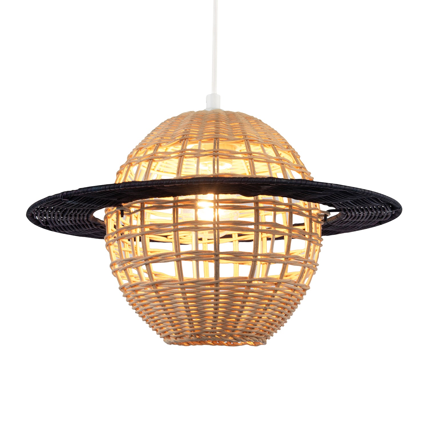 Saturn Planet Childrens Pendant Light Shade in Brown and Black Rattan Image 3
