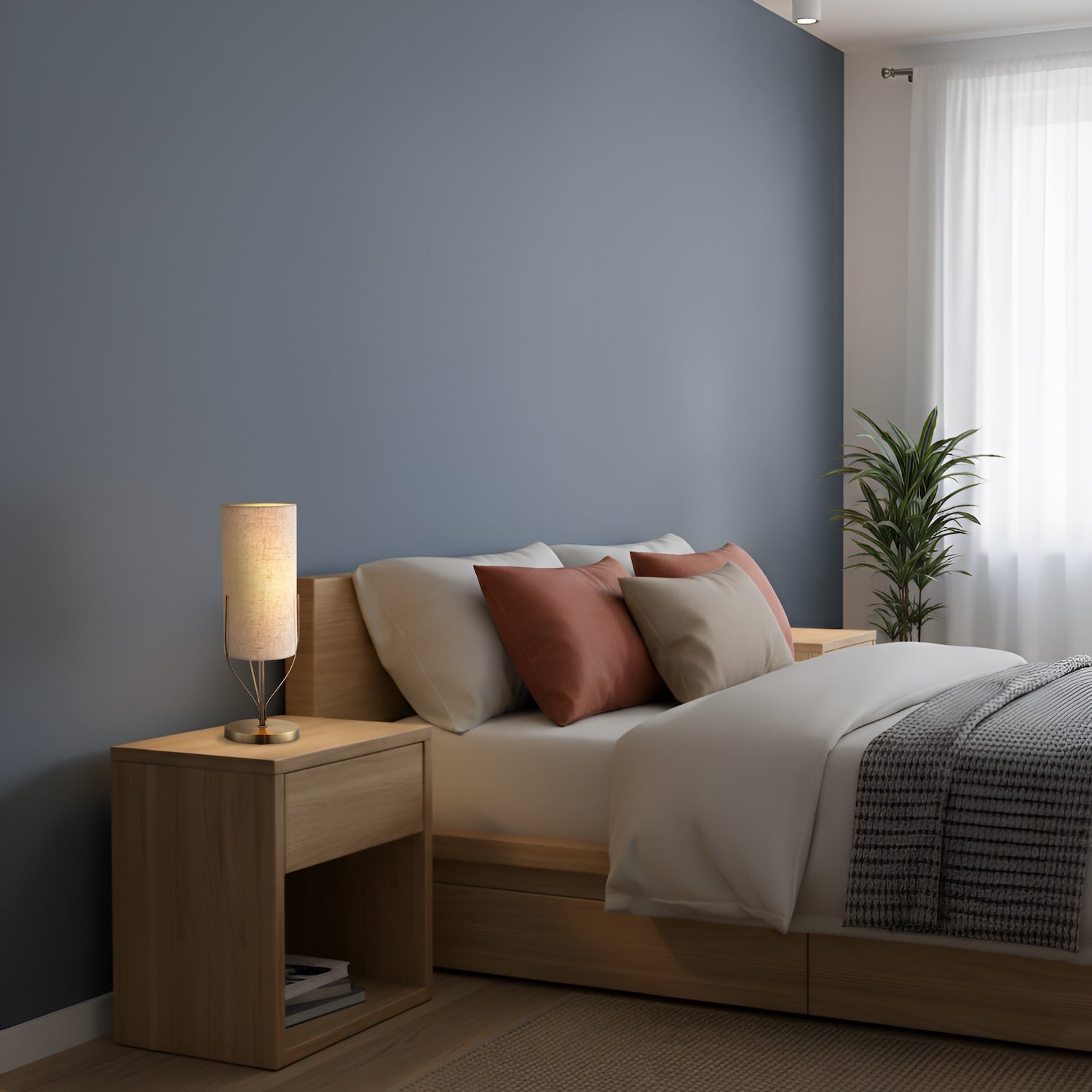 Sleek Antique Brass Metal Table Lamp with Cylindrical Linen Shade Image 6