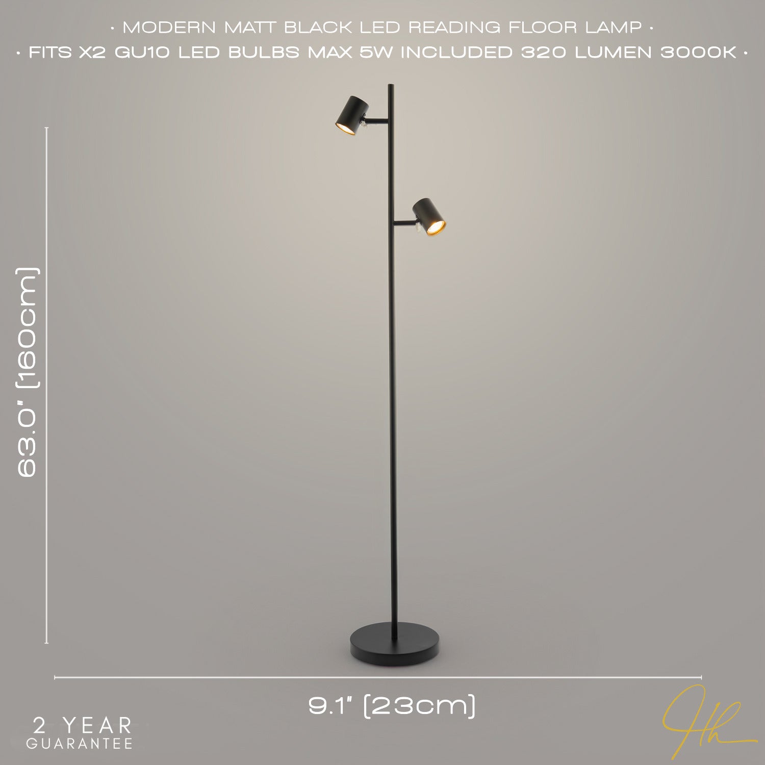 LED Double Spot Black Metal Floor Lamp with Foot Switch and Adjustable Heads Image 6