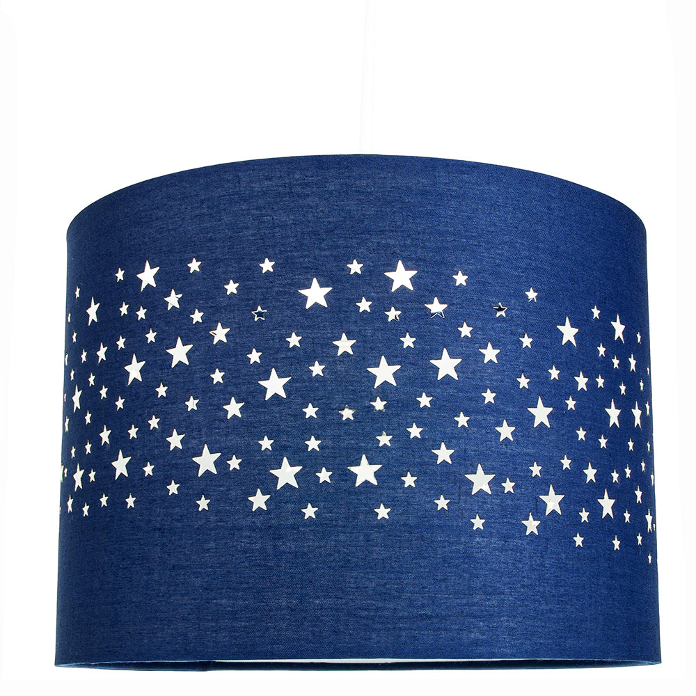 Stars Decorated Children/Kids Midnight Blue Cotton Bedroom Pendant or Lamp Shade Image 1