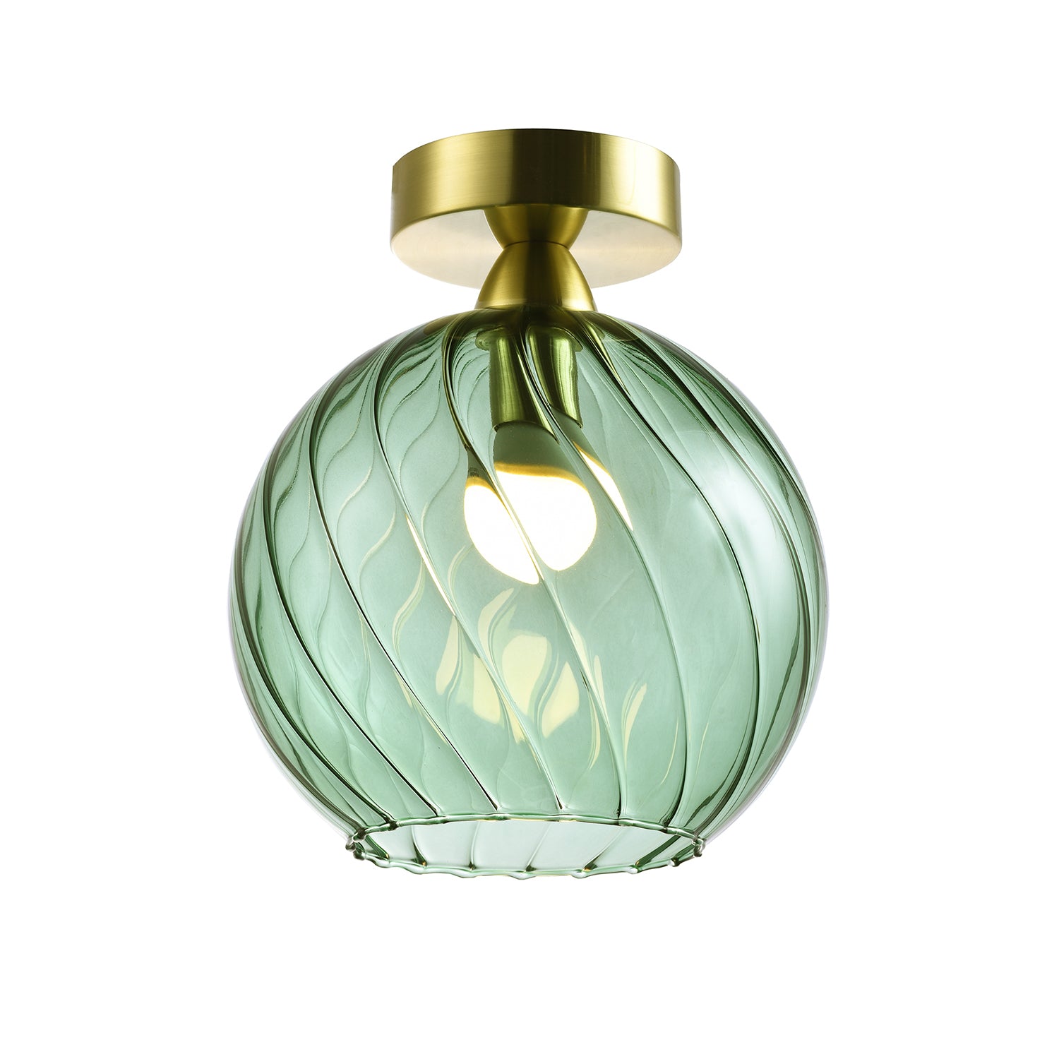 Designer Chic Ceiling Light with Brushed Gold Base and Emerald Green Glass Shade Image 1