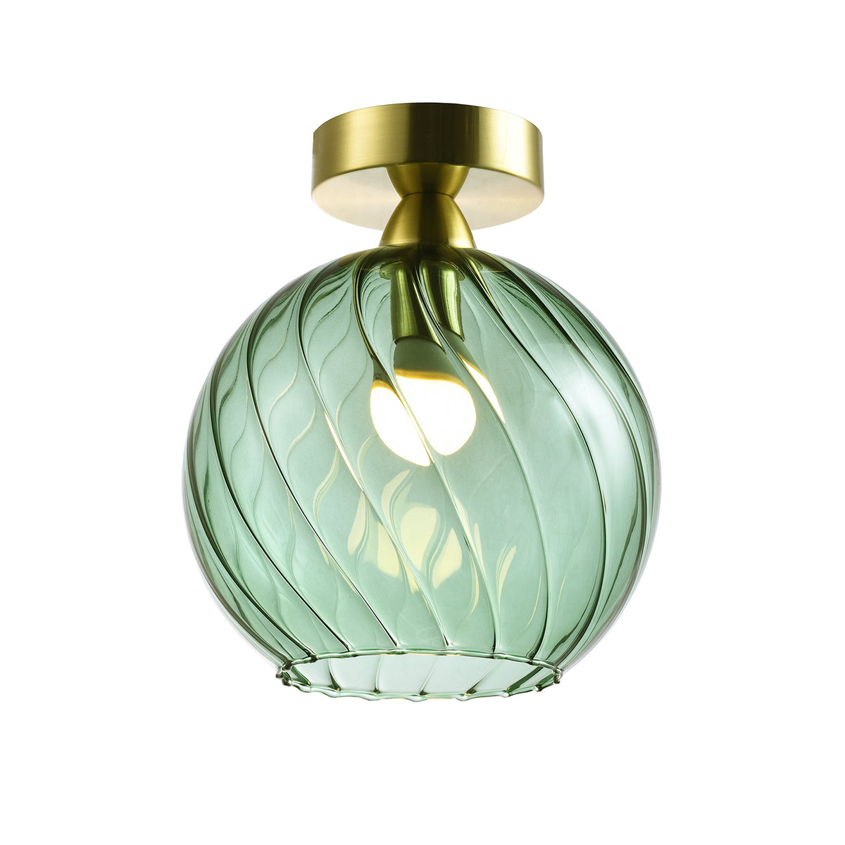 Designer Chic Ceiling Light Brushed Gold Base Emerald Green Glass Shade