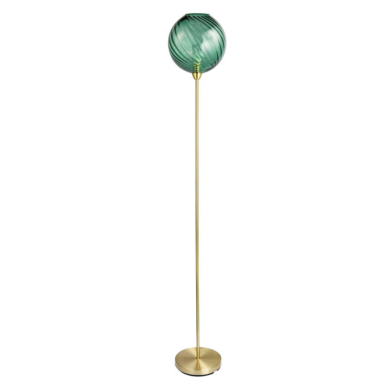 Designer Chic Floor Lamp with Brushed Gold Base and Emerald Green Glass Shade Image 2