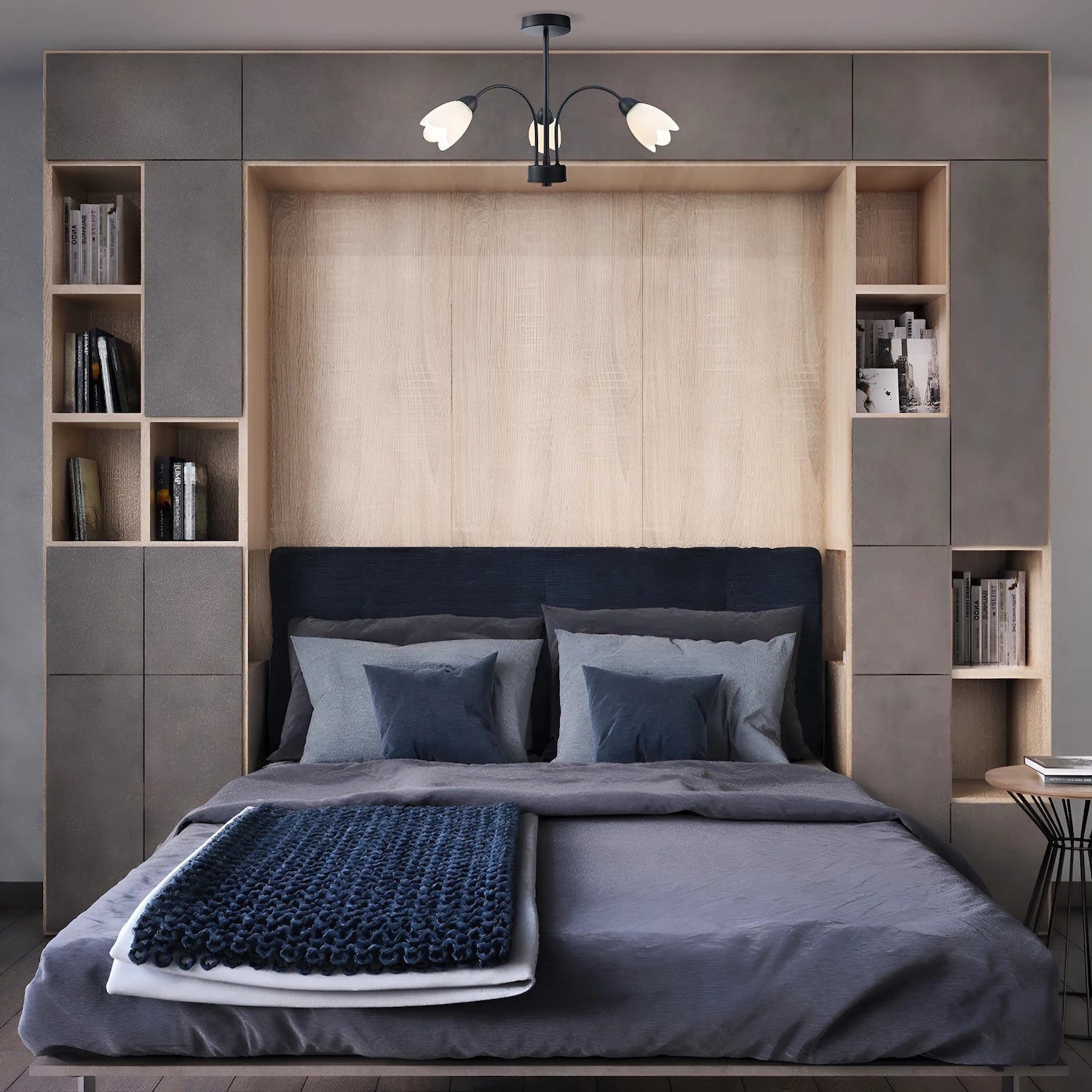 Contemporary Ceiling Lamp Fitting in Matte Black with Opal Petal Glass Shades Image 7
