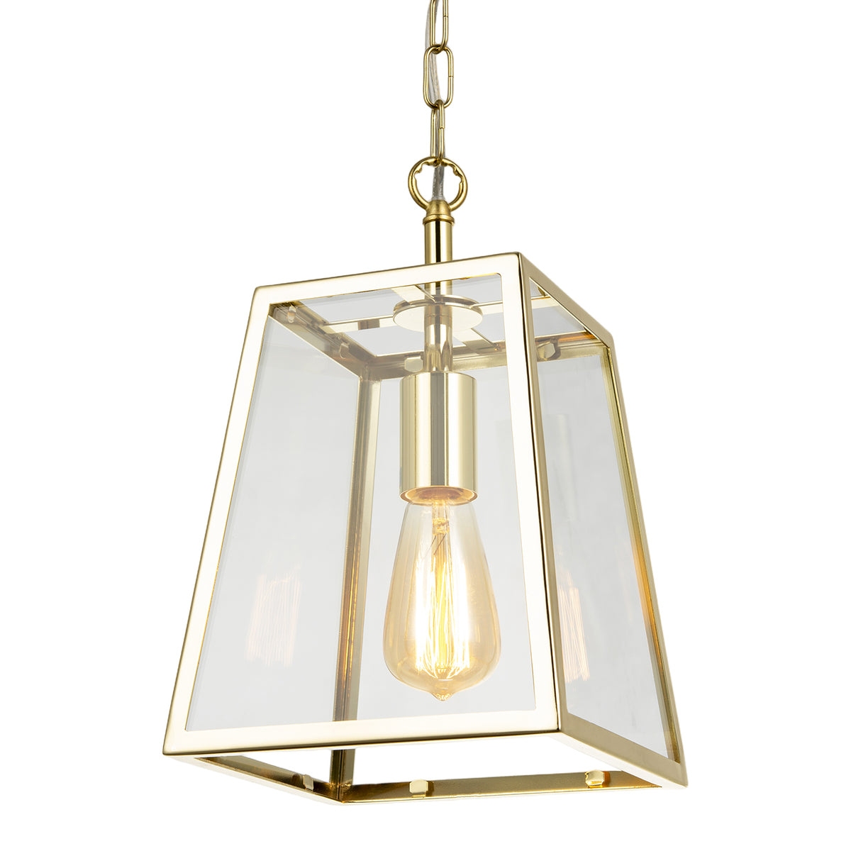 Classic Lantern Pendant Lamp in Polished Gold with Clear Glass Sides Image 3