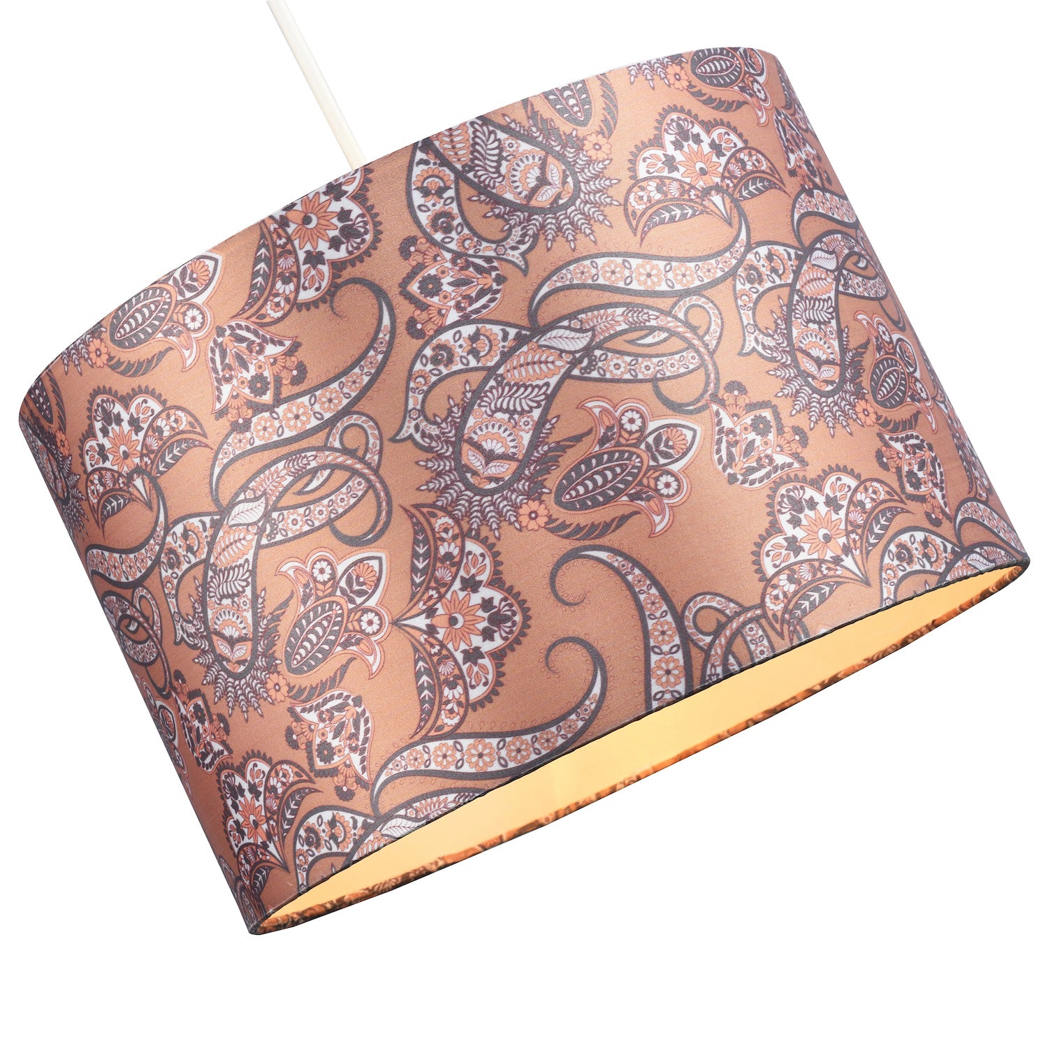 Oriental Ethnic Print Satin Fabric Lamp Shade in Pale Orange with Cream Inner Image 2