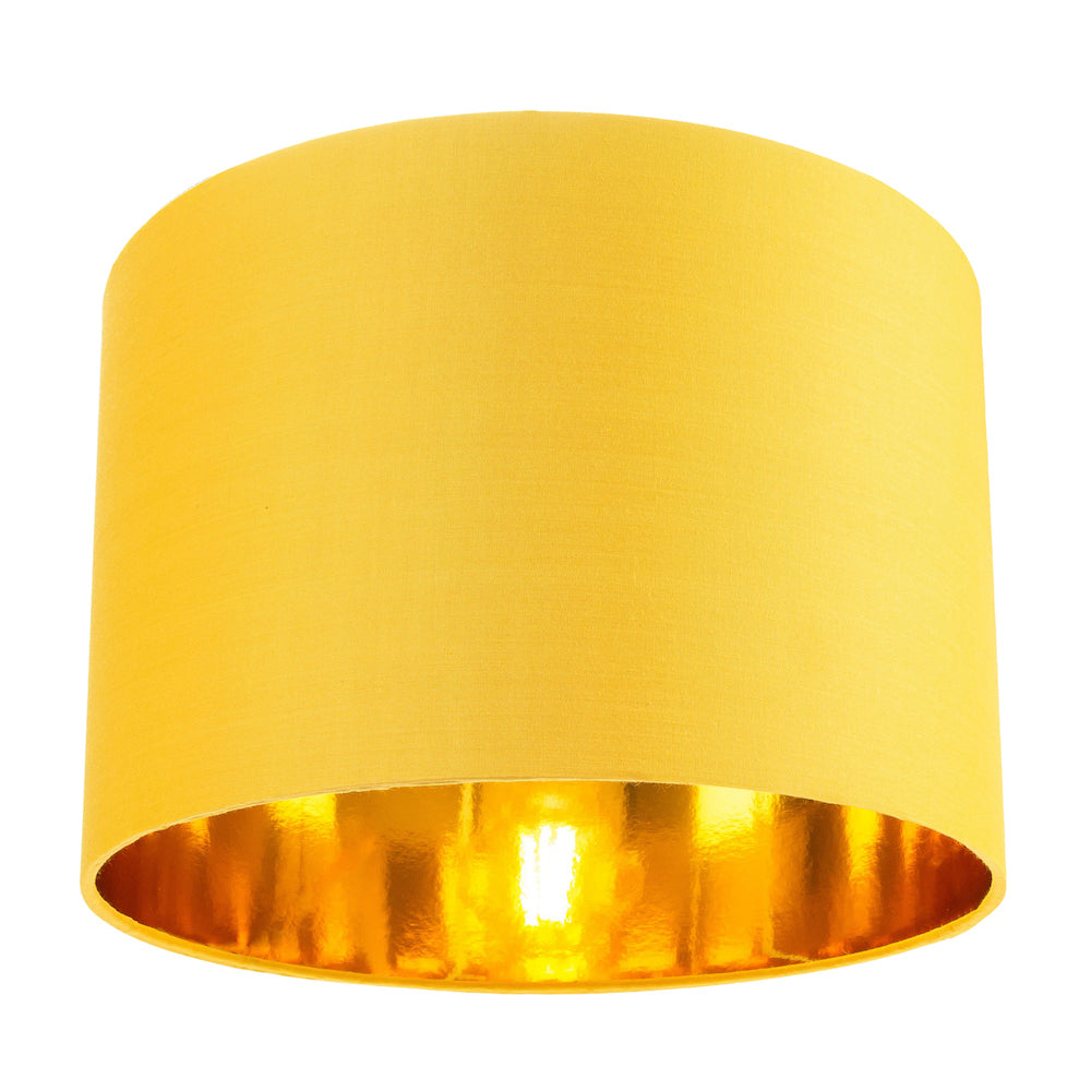 Contemporary Ochre Cotton 10" Table/Pendant Lamp Shade with Shiny Gold Inner Image 1