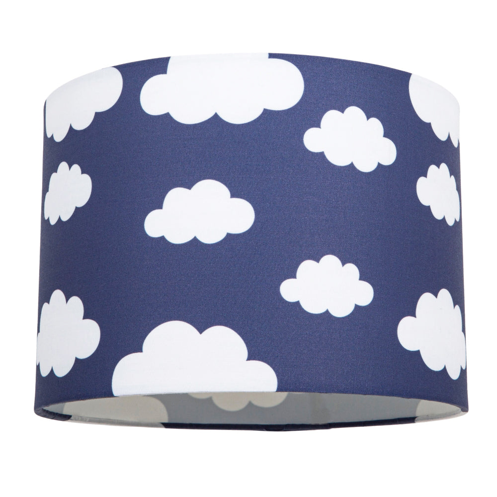 White Clouds Children's/Kids Blue Cotton Fabric Bedroom Lamp or Pendant Shade Image 1