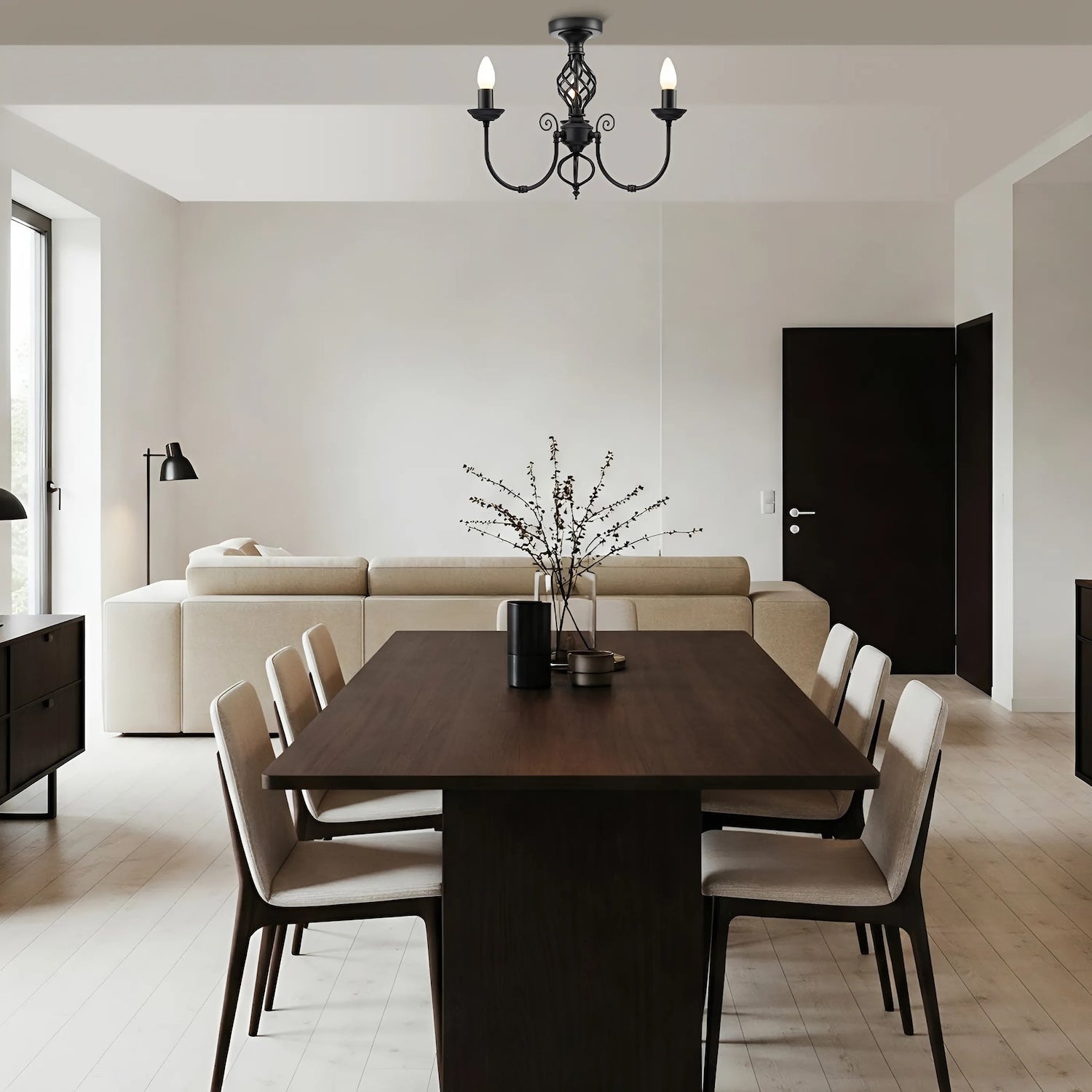 Traditional Classic Matte Black Chandelier Ceiling Light with Twisted Knot Image 7