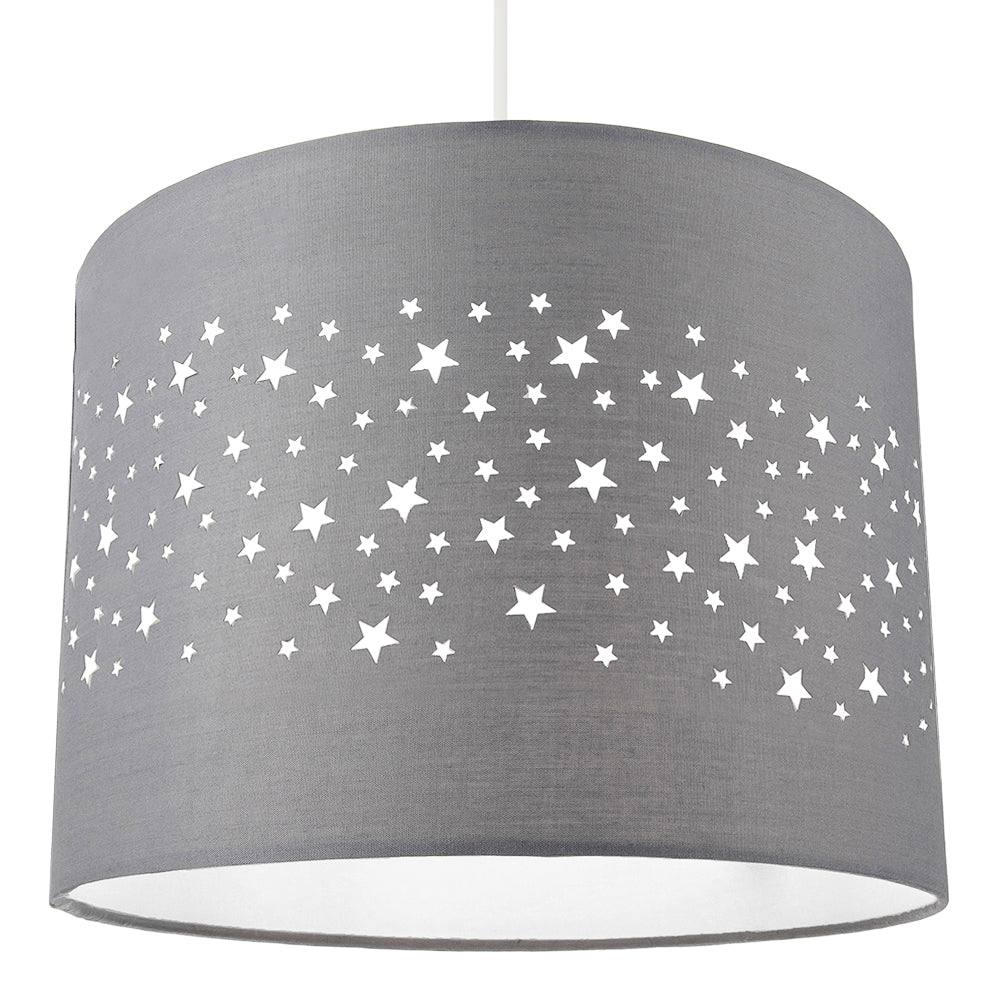 Stars Decorated Children/Kids Soft Grey Cotton Bedroom Pendant or Lamp Shade Image 1