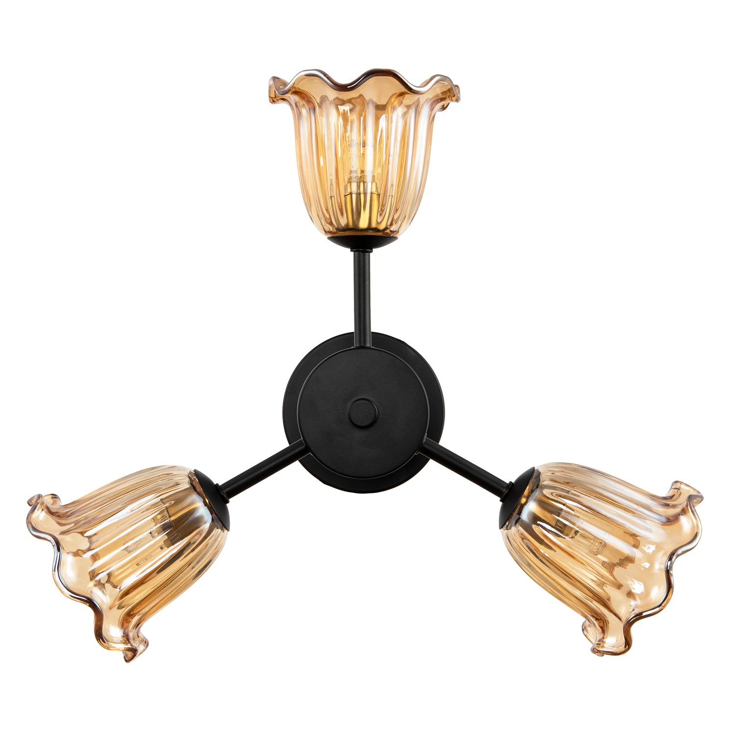 Designer Matte Black Ceiling Light with Amber Floral Glass Shades Image 3