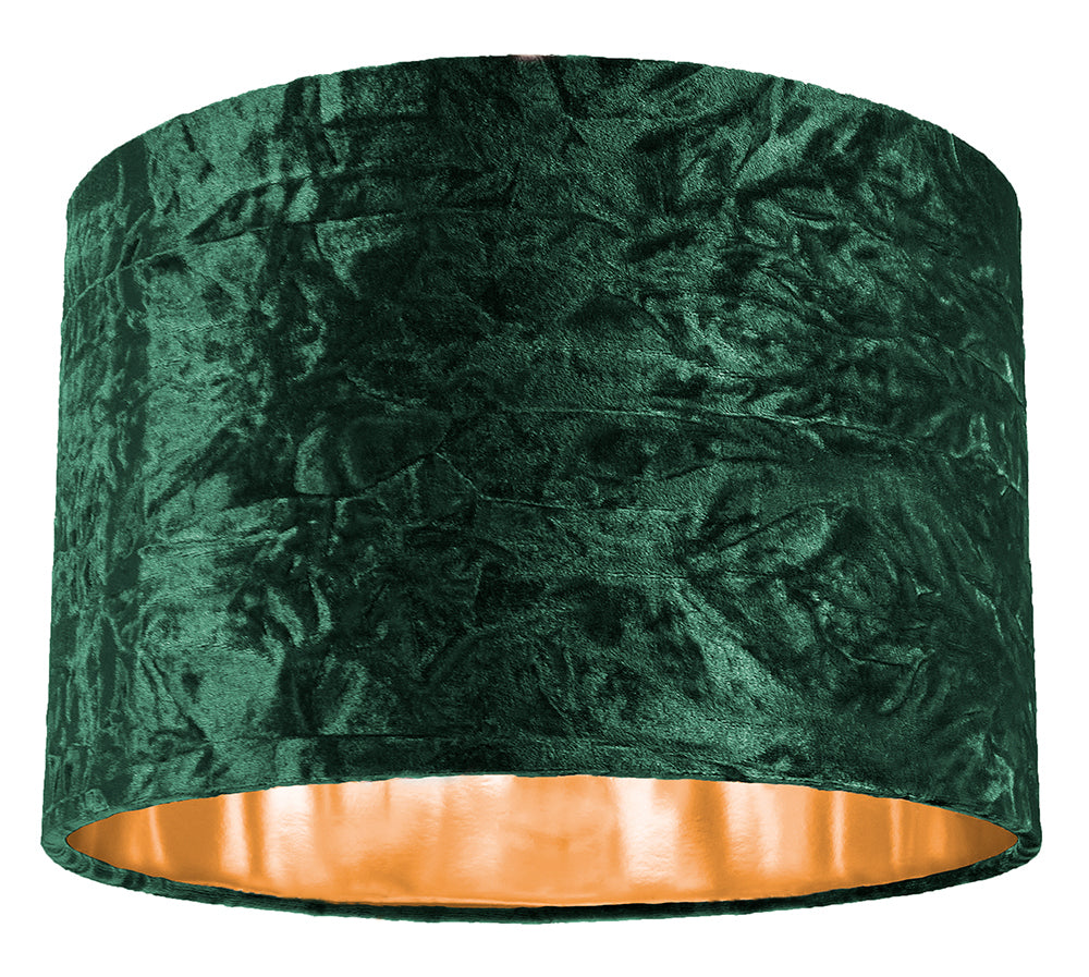 Modern Green Crushed Velvet 12" Table/Pendant Lamp Shade with Shiny Copper Inner Image 1