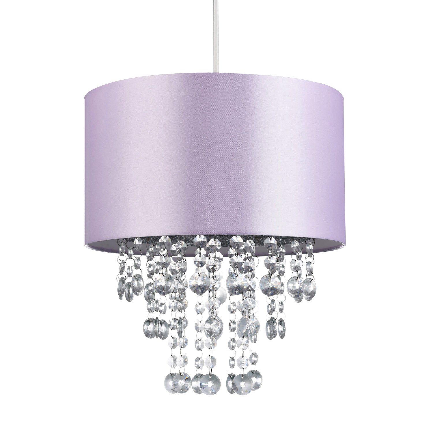 Modern Lilac Satin Fabric Pendant Light Shade with Transparent Acrylic Droplets Image 1