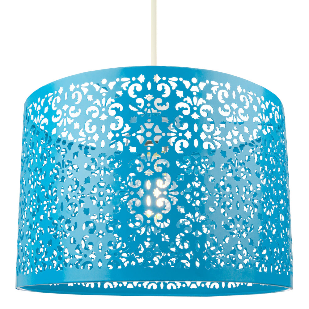 Marrakech Designed Matt Teal Metal Pendant Light Shade with Floral Decoration Image 1