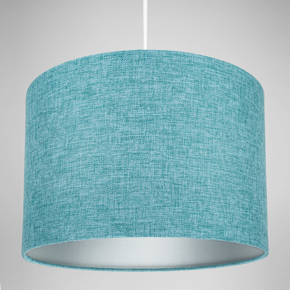 Contemporary and Sleek 10 Inch Teal Linen Fabric Drum Lamp Shade 60w M