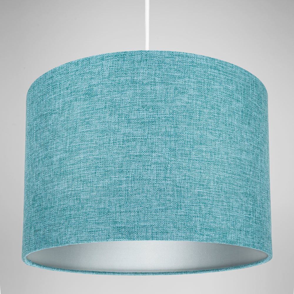 Contemporary and Sleek 10 Inch Teal Linen Fabric Drum Lamp Shade 60w Maximum Image 4