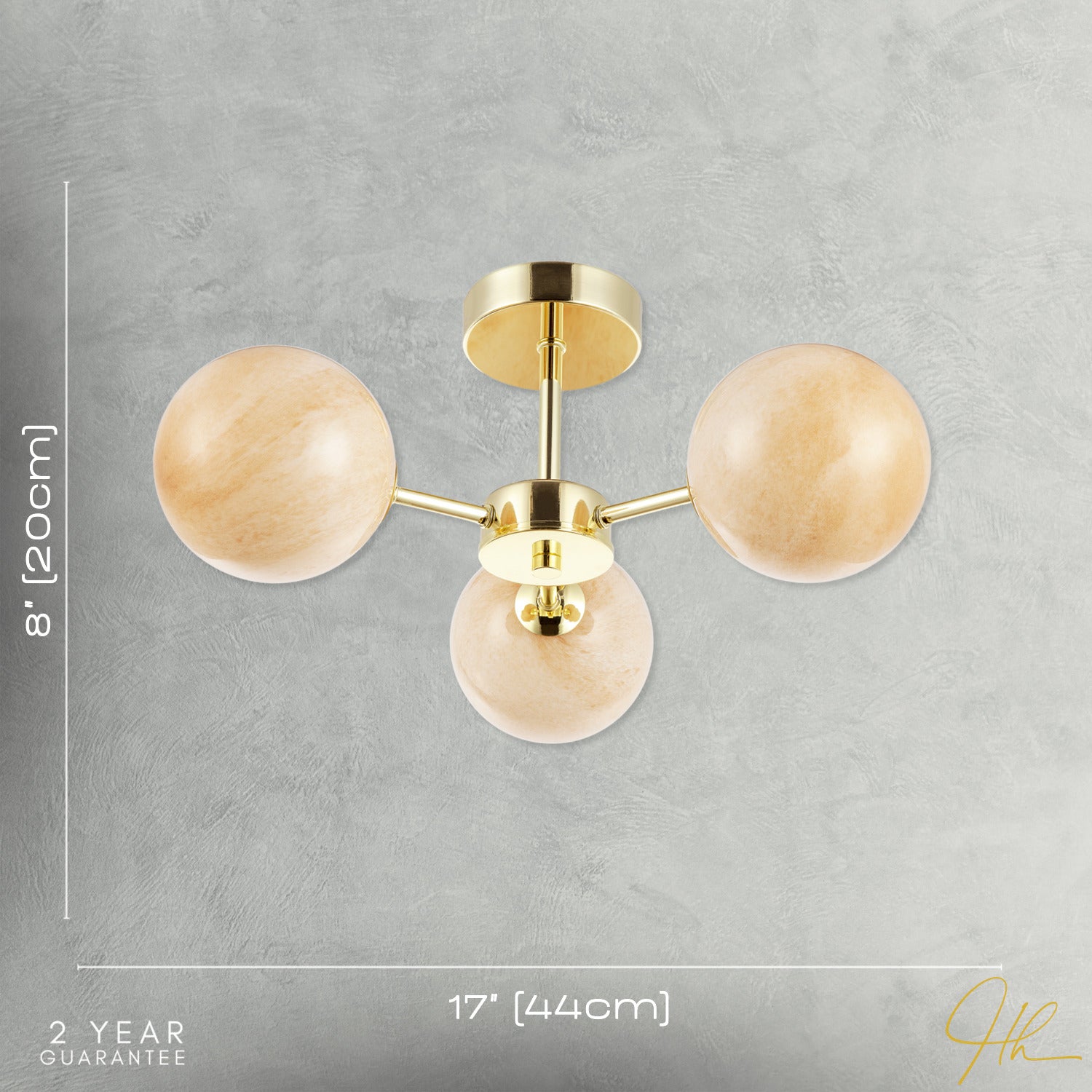 Designer Polished Gold Ceiling Light with Amber Marble Glass Shades Image 7