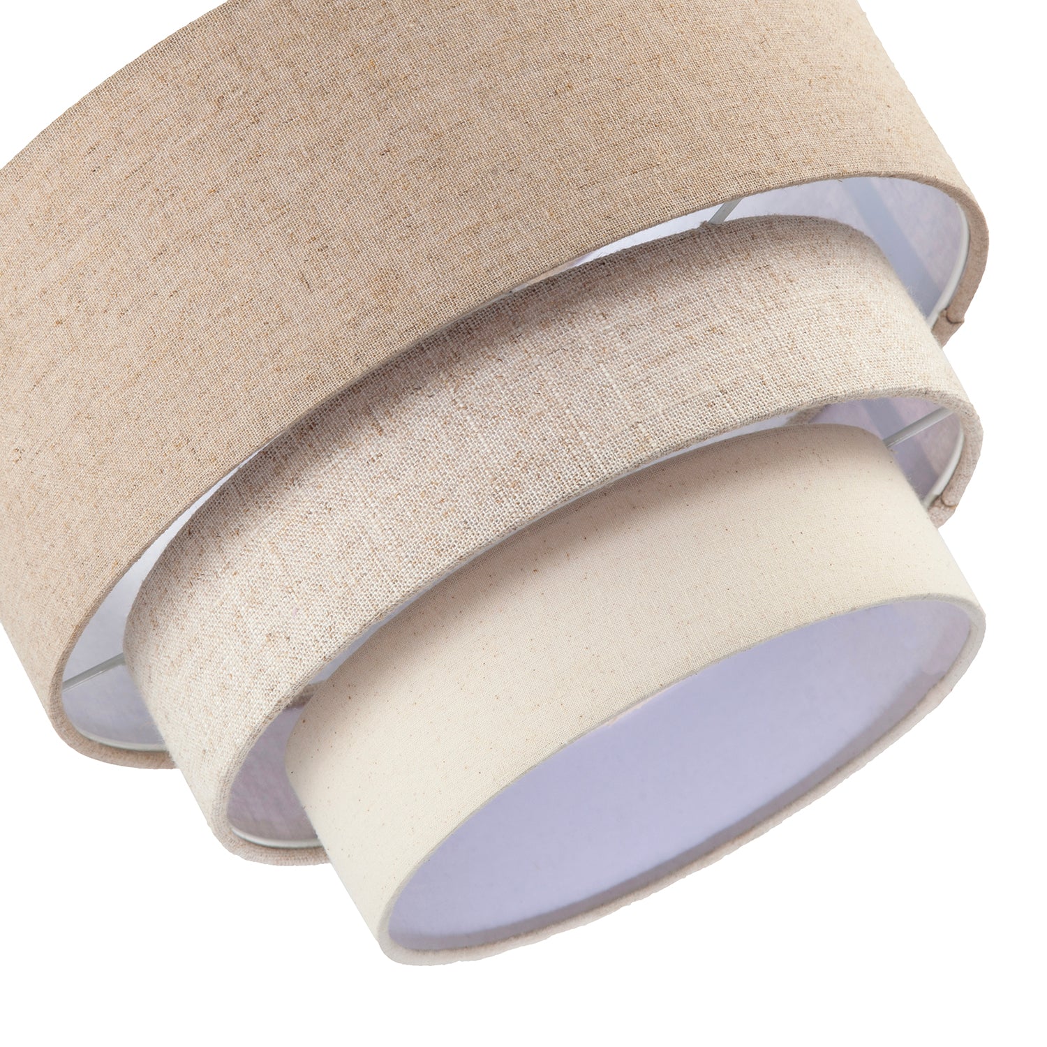 Contemporary Round Triple Tier Beige and Oatmeal Linen Pendant Shade Image 4